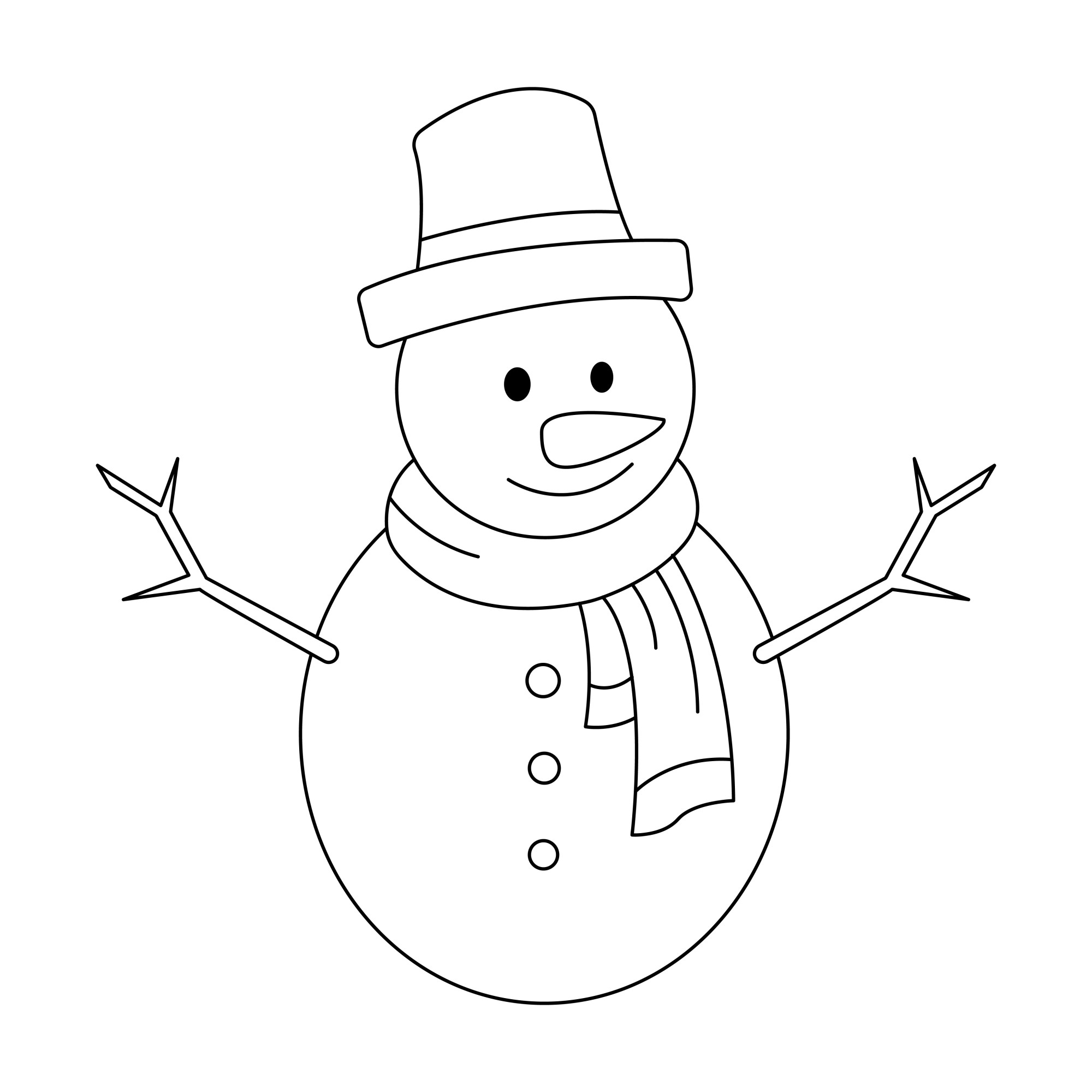 Раскраска для детей: белоснежный снеговик в шарфе