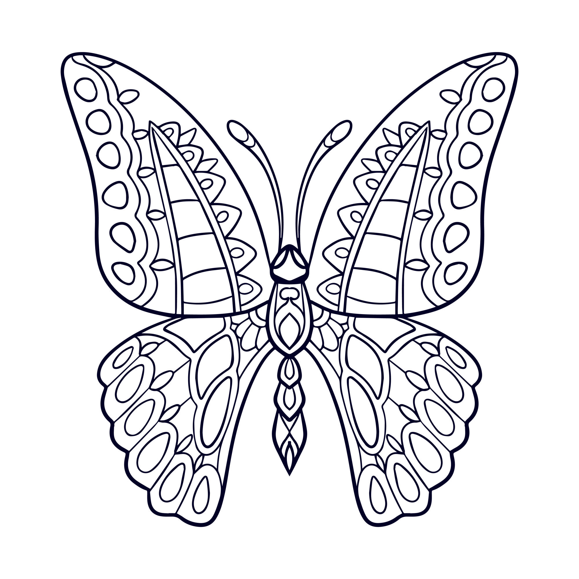 Раскраска для детей: бабочка с нежными узорами на крыльях