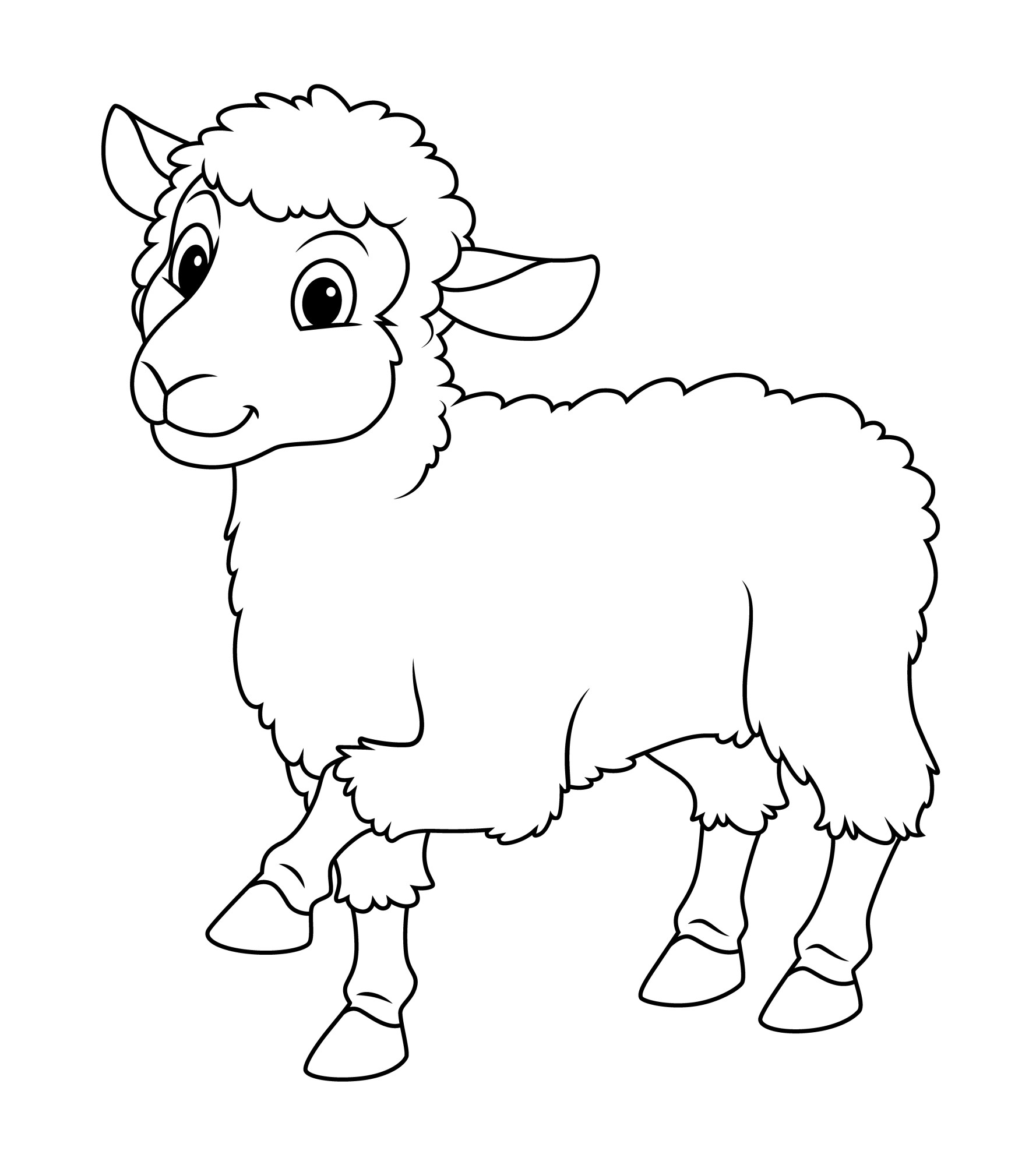 Раскраска для детей: милая овца с поднятым копытцем