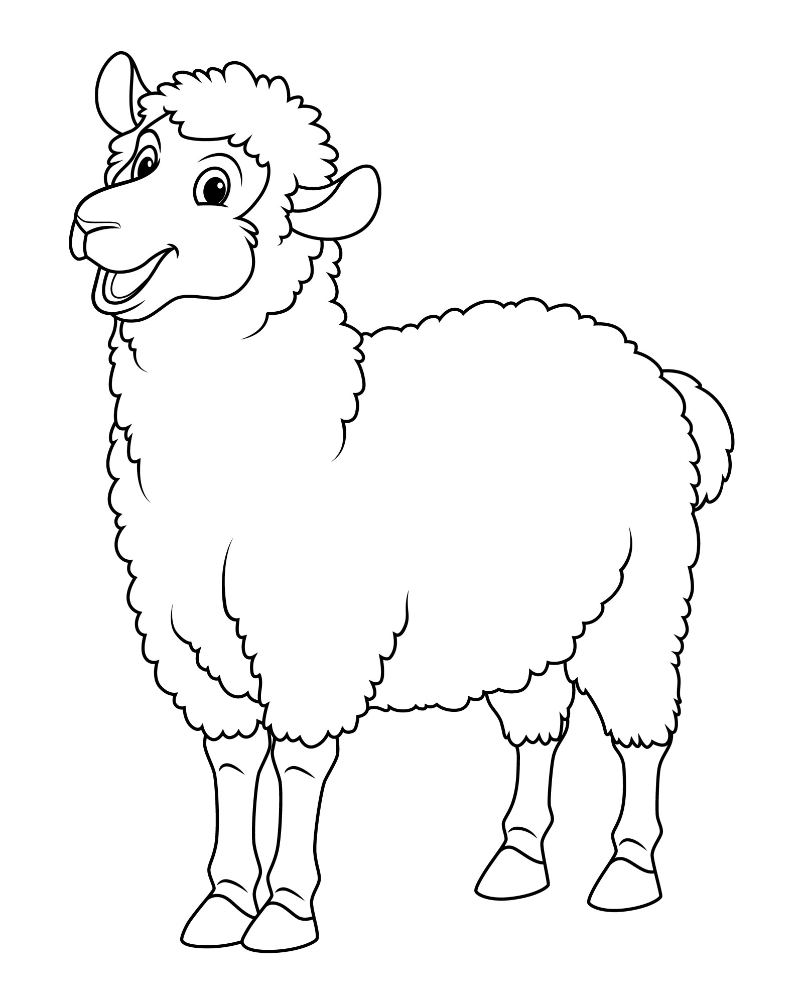 Раскраска для детей: задорная овца улыбается
