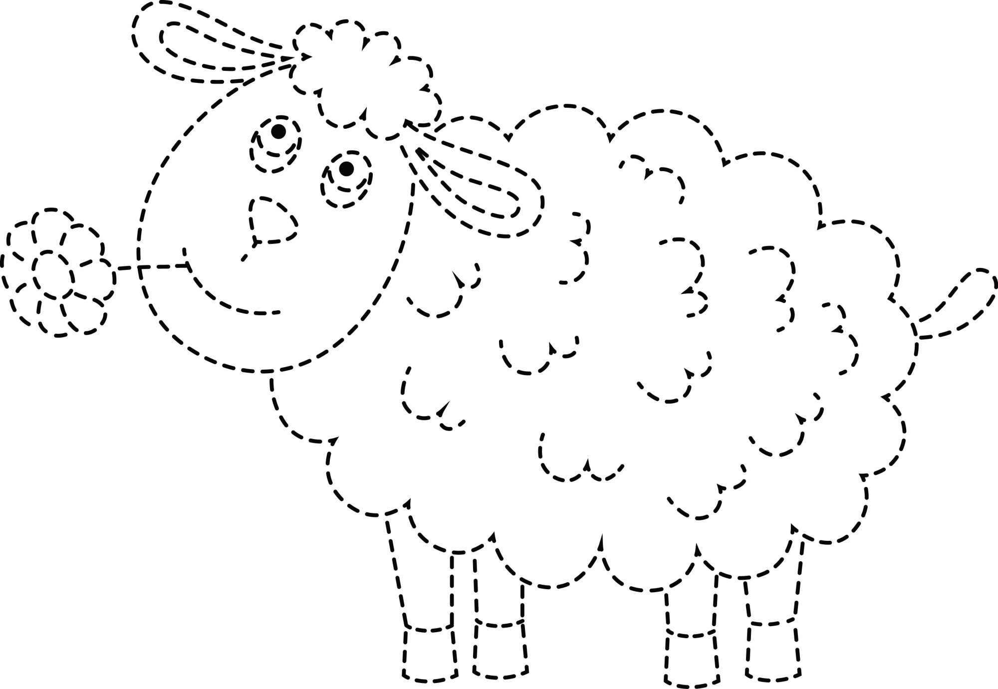 Раскраска для детей: овечка с цветочком по точкам
