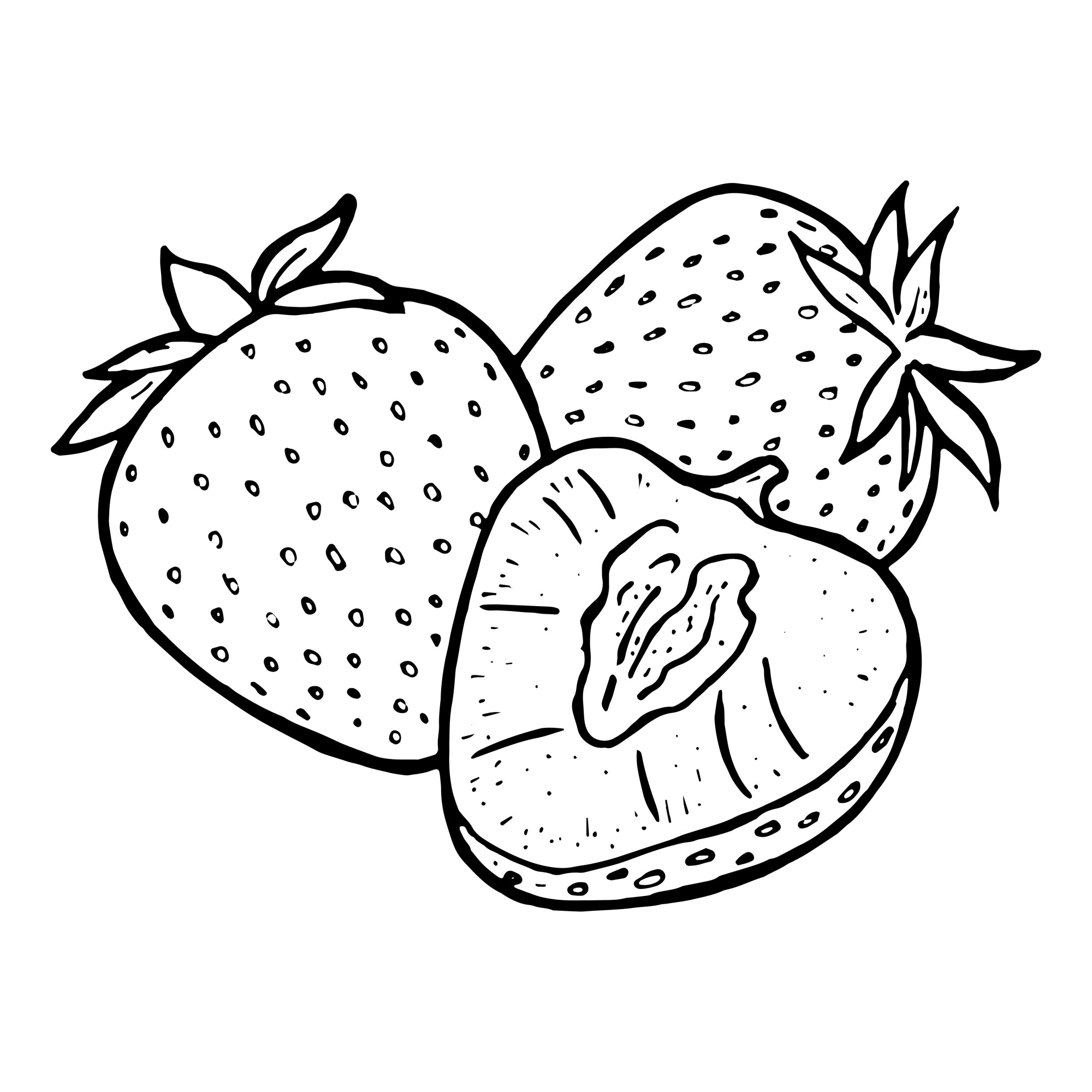 Раскраска для детей: две клубники и половинка ягоды