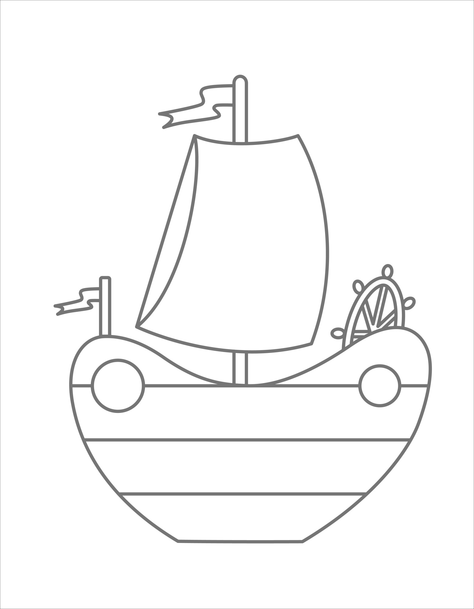 Раскраска для детей: игрушечный корабль «Синий океан и белые паруса»