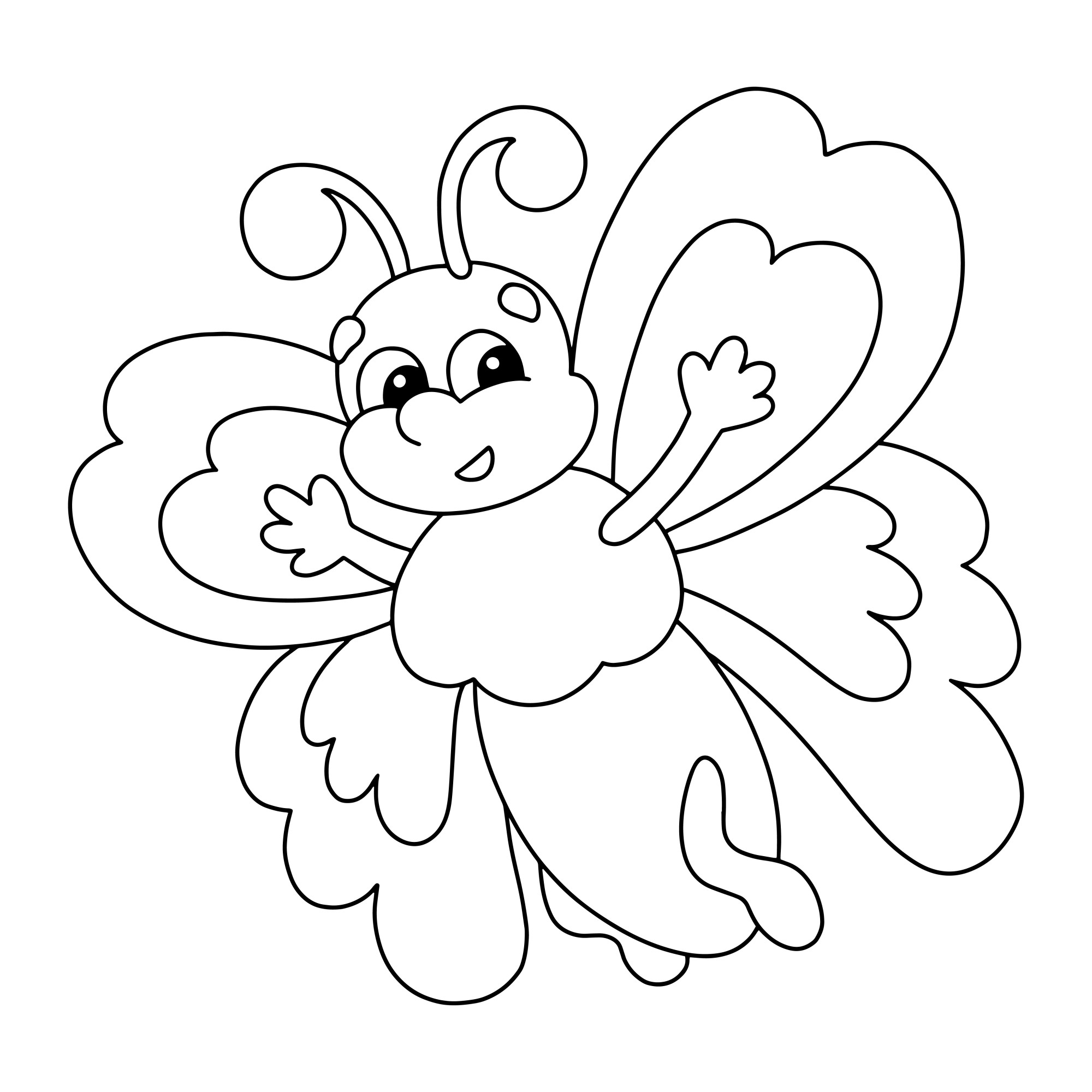 Раскраска для детей: мультяшная воздушная бабочка