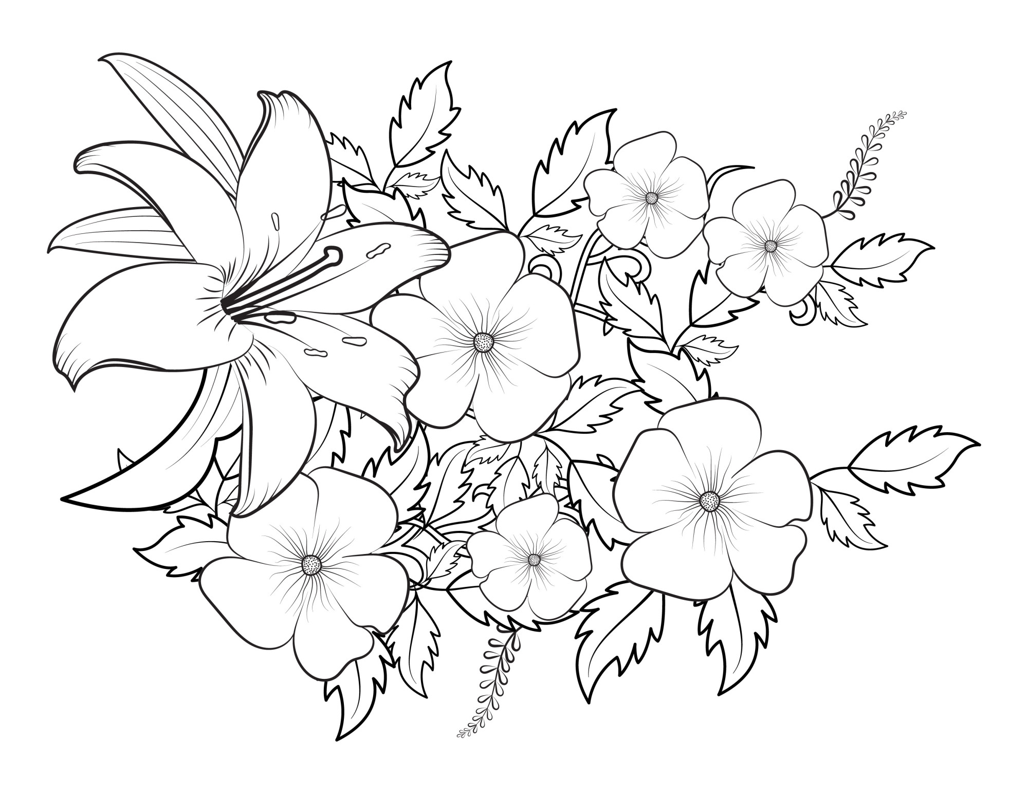 Раскраска для детей: цветы гладиолус и петуния