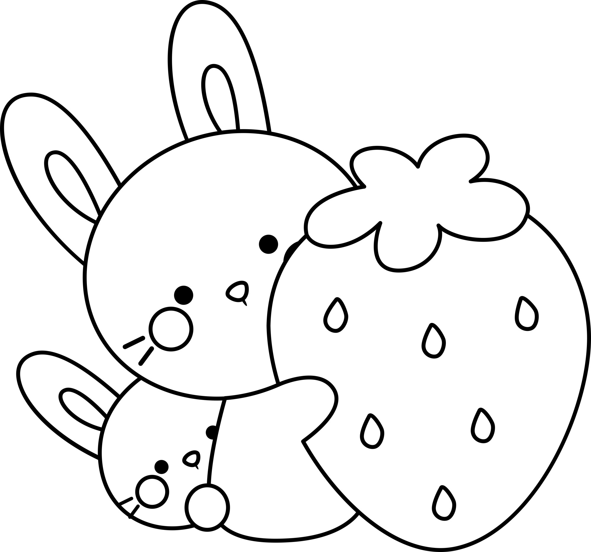 Раскраска для детей: зайчики с клубничкой