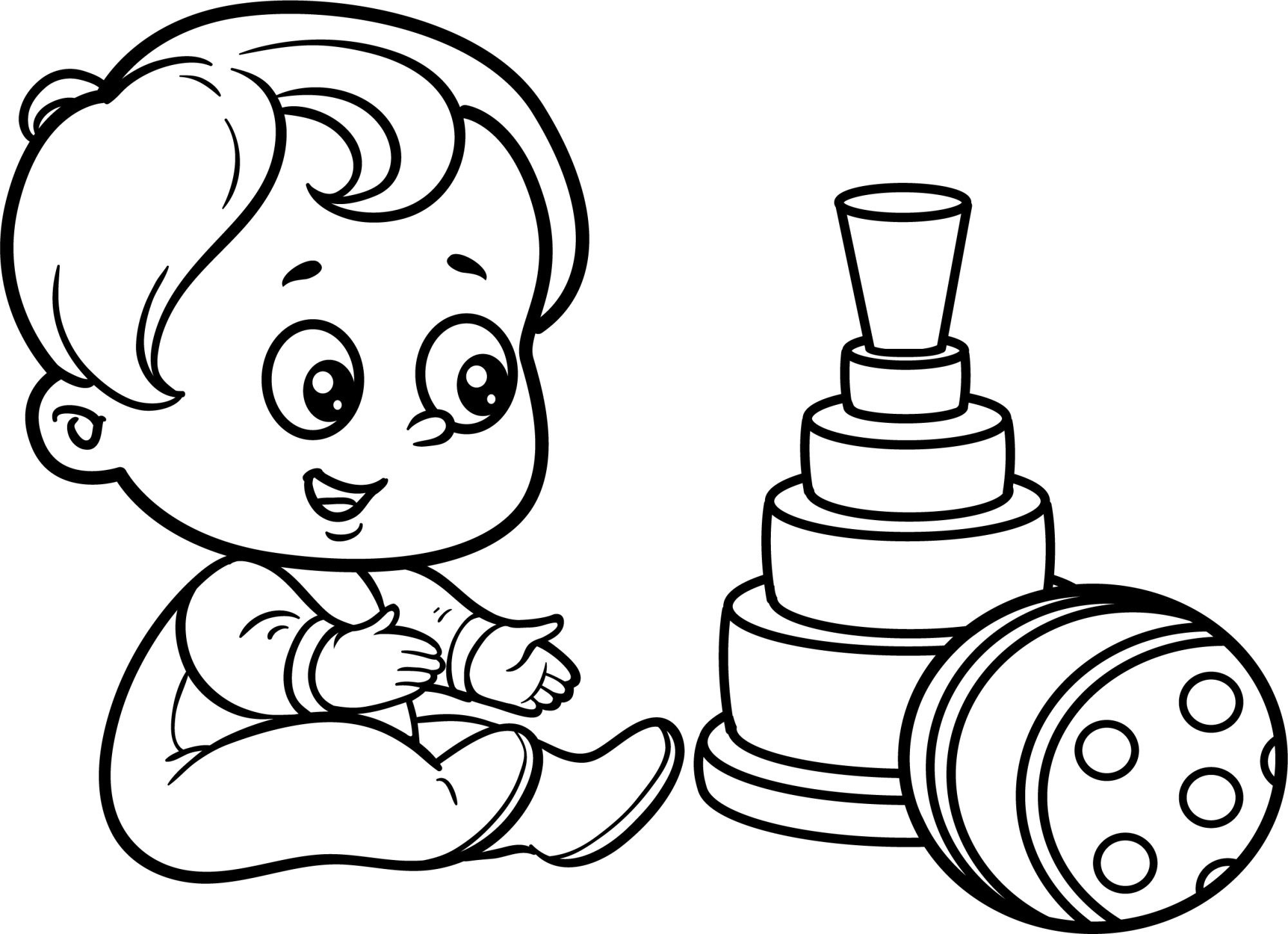Раскраска для детей: малыш с игрушками
