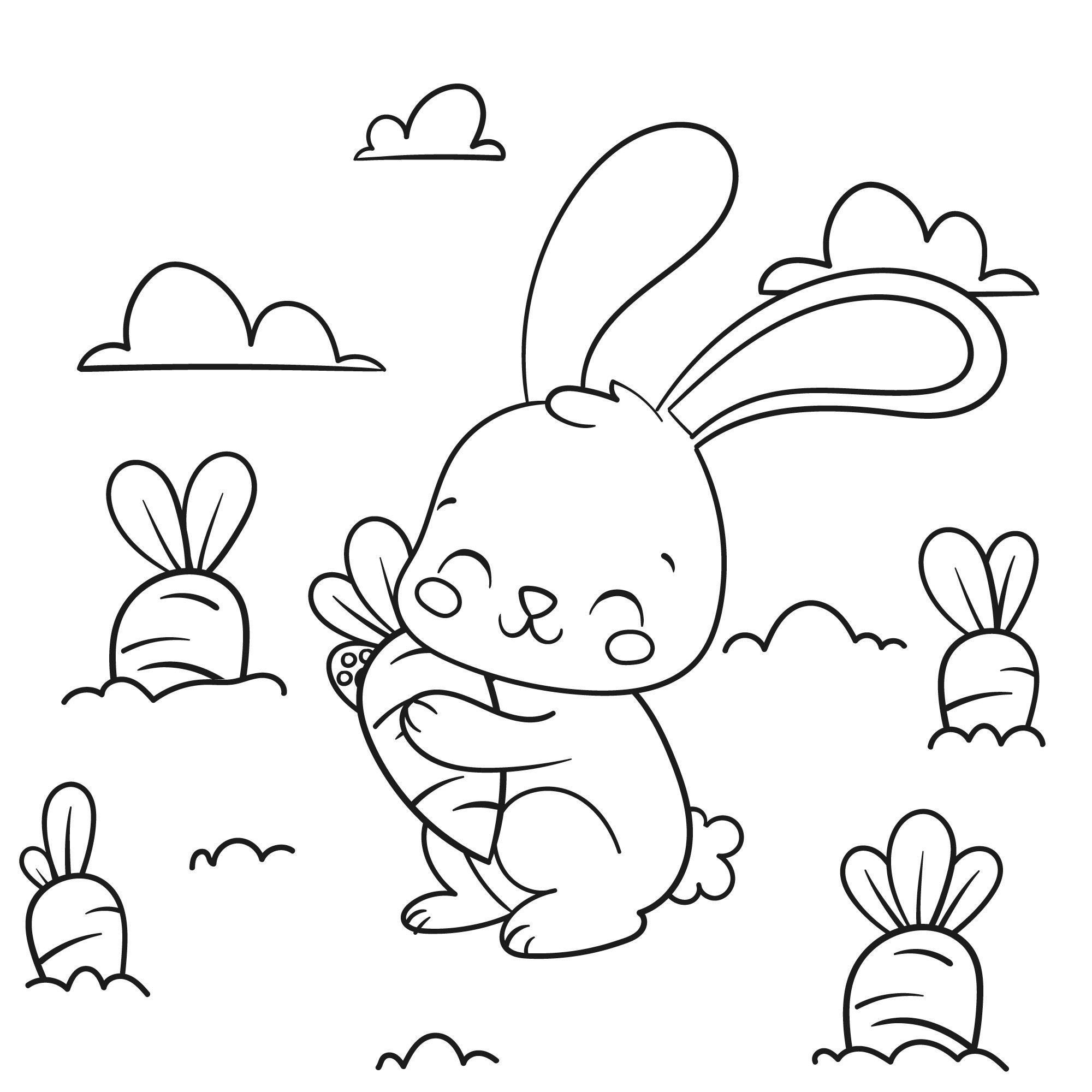 Раскраска для детей: заяц обнимает морковку