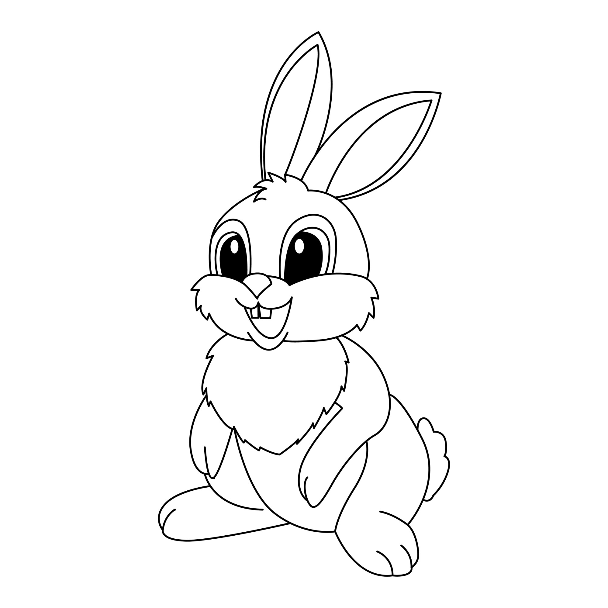 Раскраска для детей: милый заяц с большими глазами и ушами
