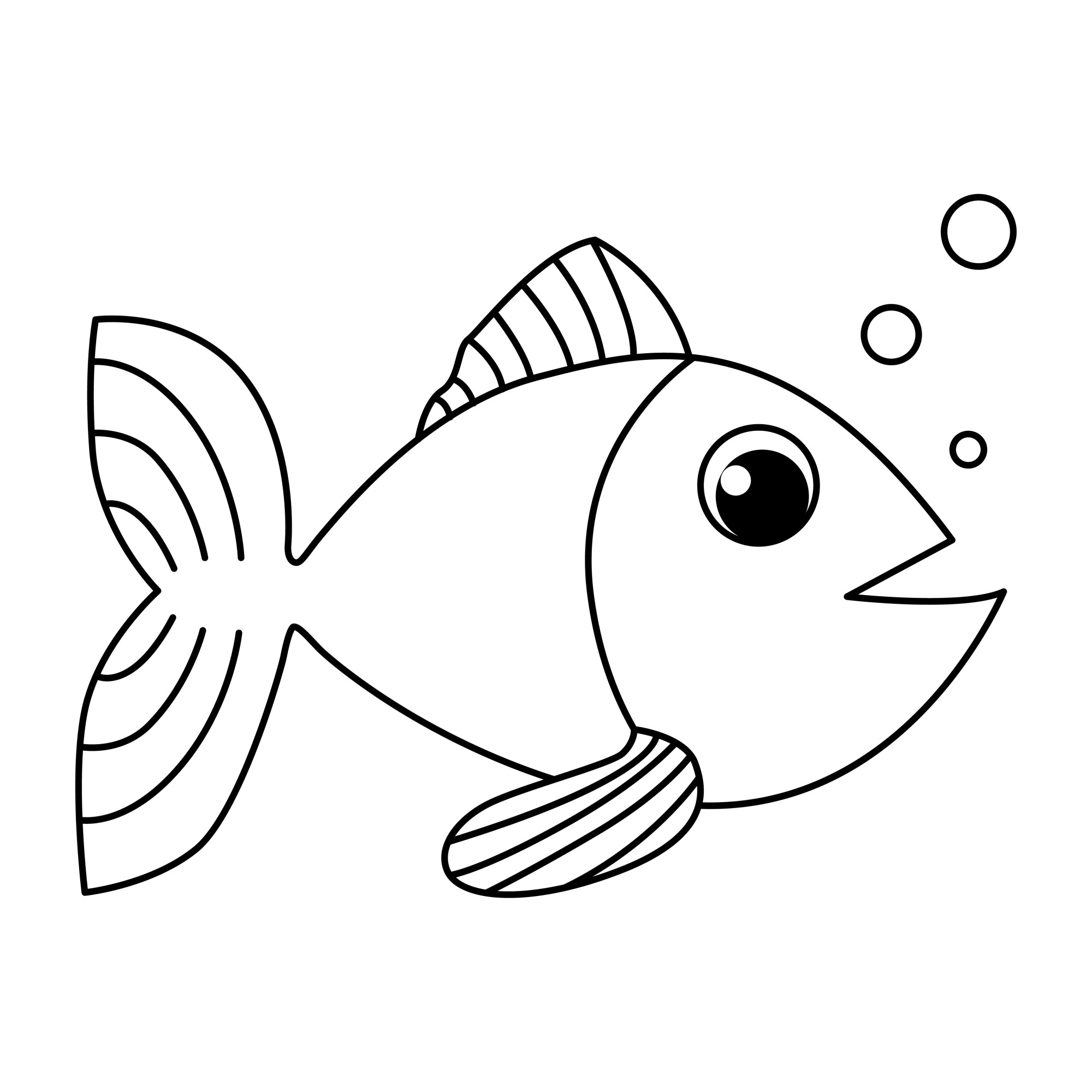 Раскраска для детей: рыбка с воздушными пузырьками в воде