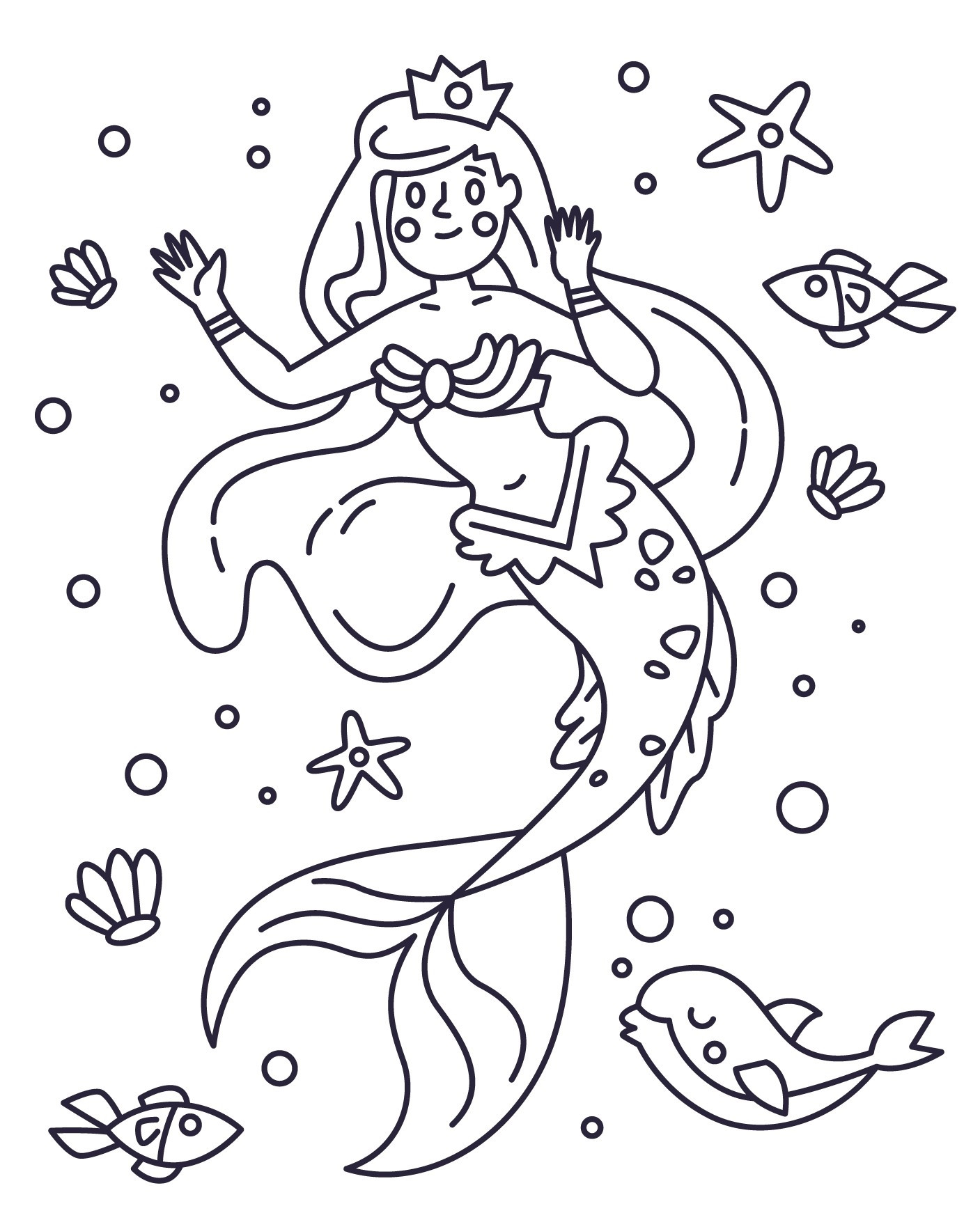 Раскраска для детей: русалка «Таинственная красавица моря»