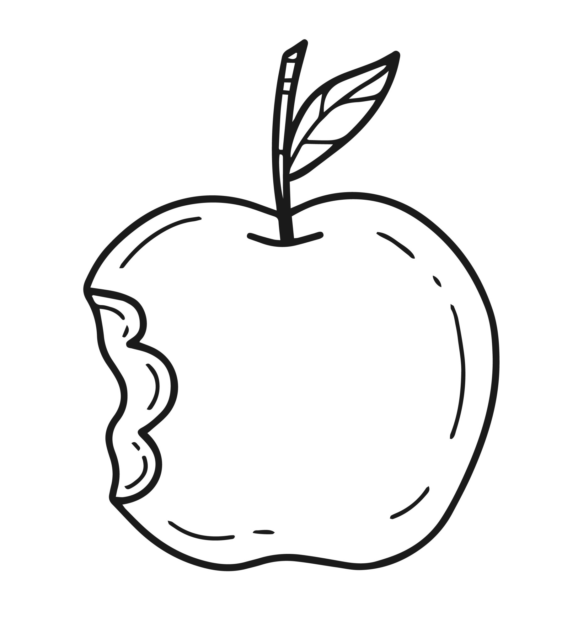 Раскраска для детей: надкушенное сочное яблоко