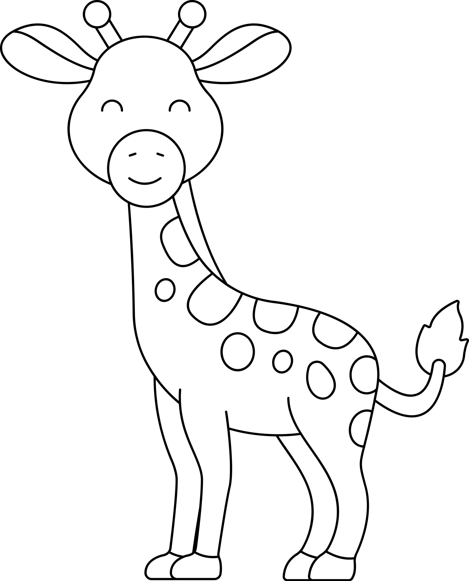 Раскраска для детей: маленький жираф с закрытыми глазами