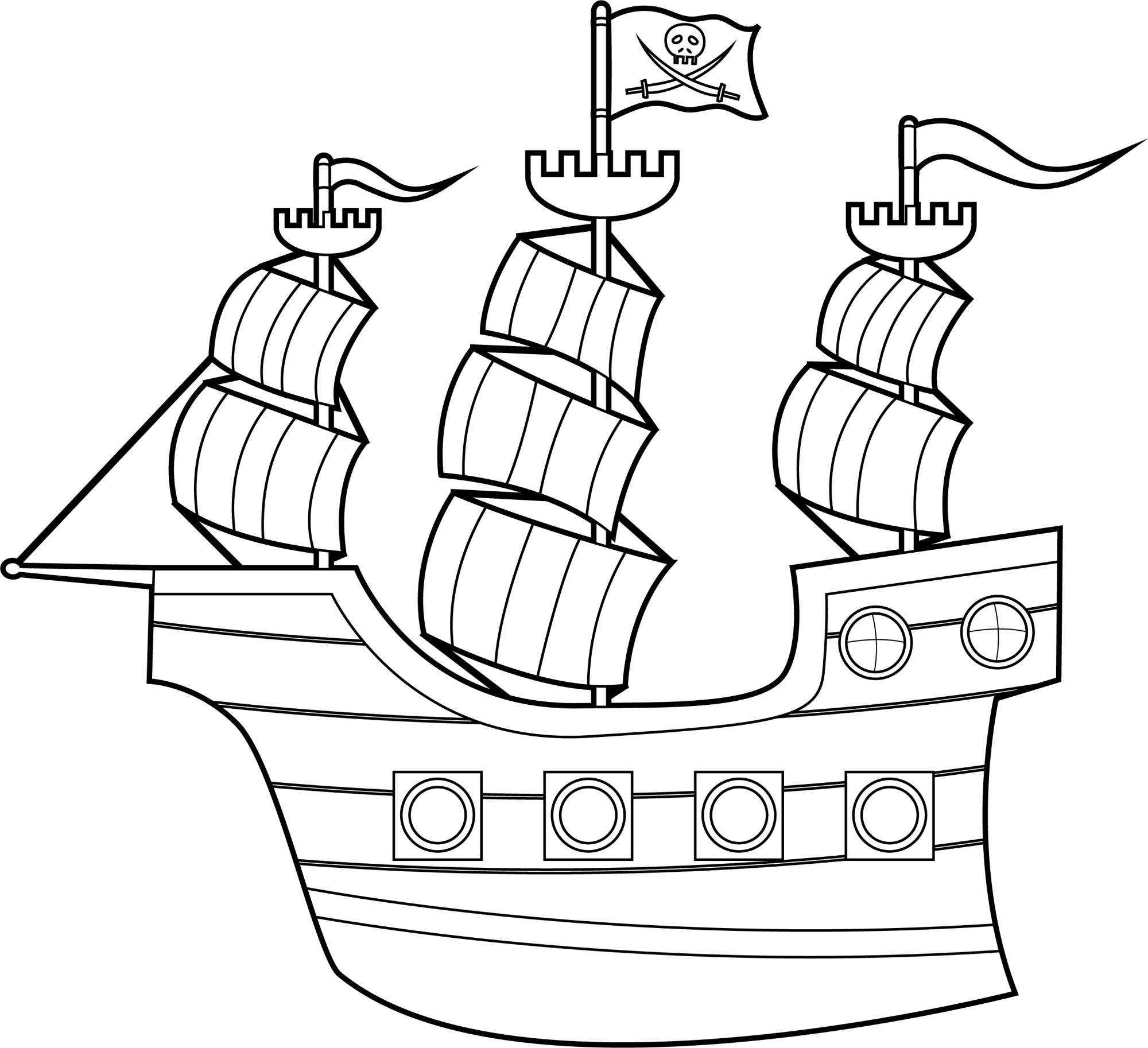 Раскраска для детей: пиратский корабль