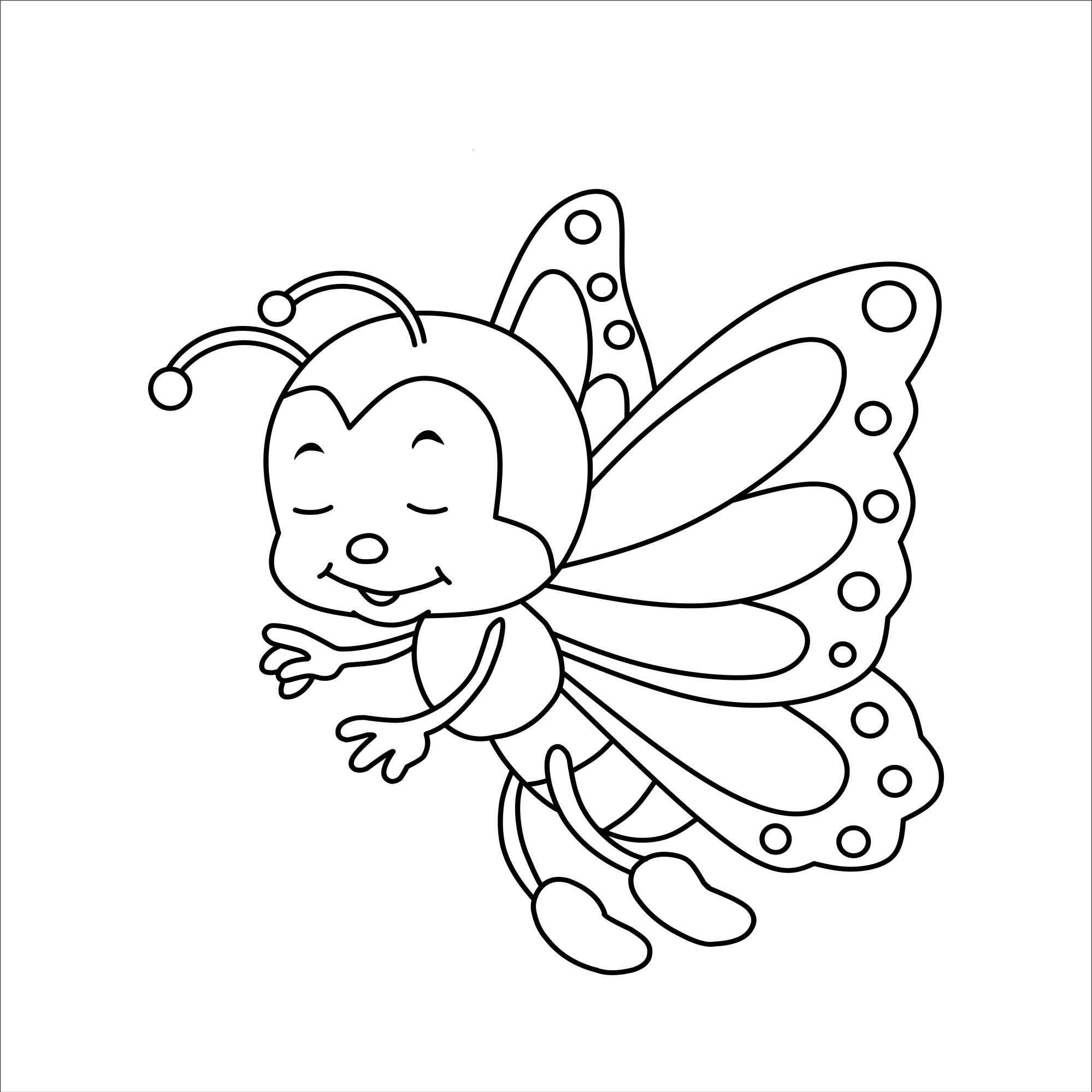Раскраска для детей: малышка бабочка в полете