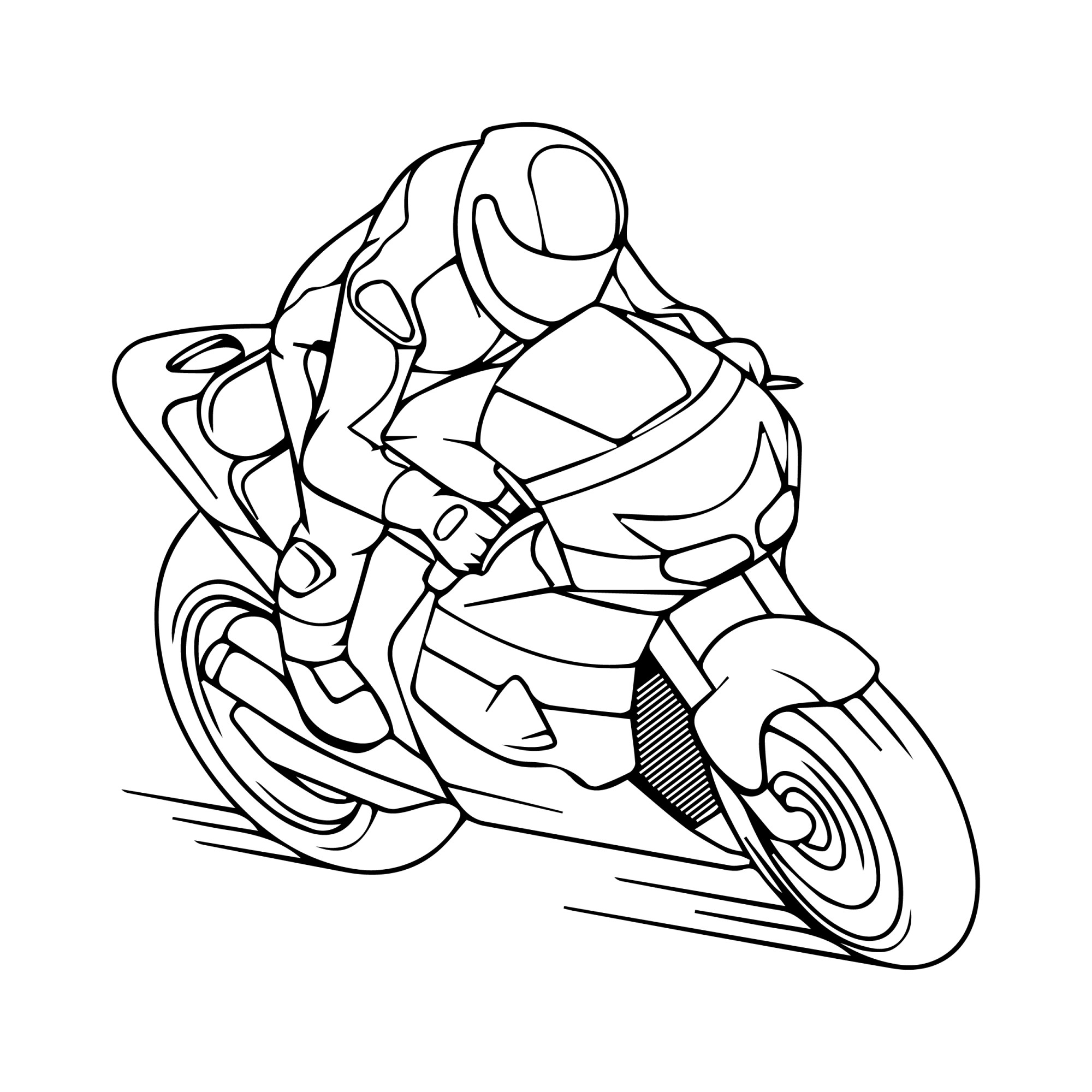 Раскраска для детей: гоночный мотоцикл на треке
