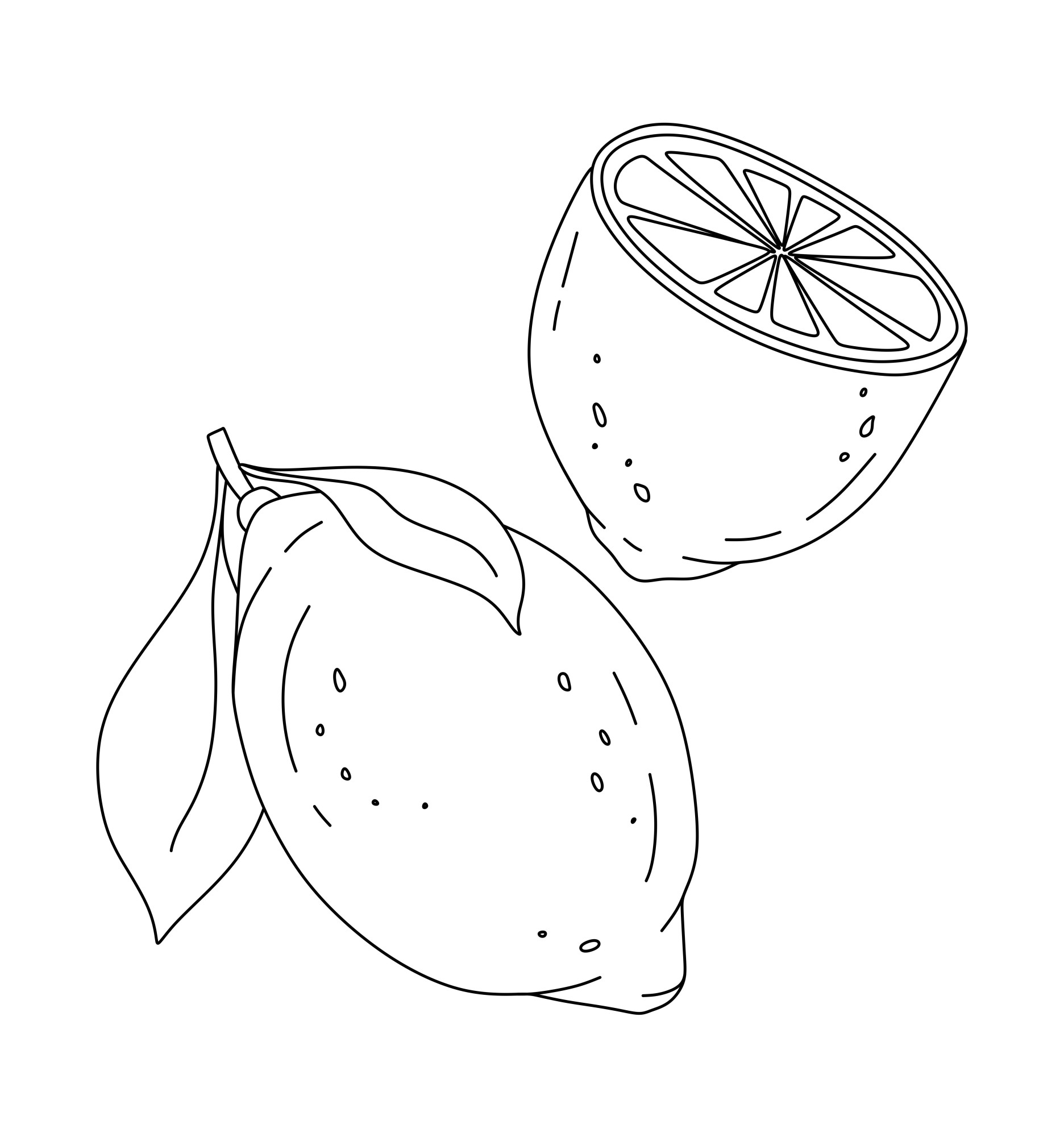Раскраска для детей: ароматный лимон с половинкой
