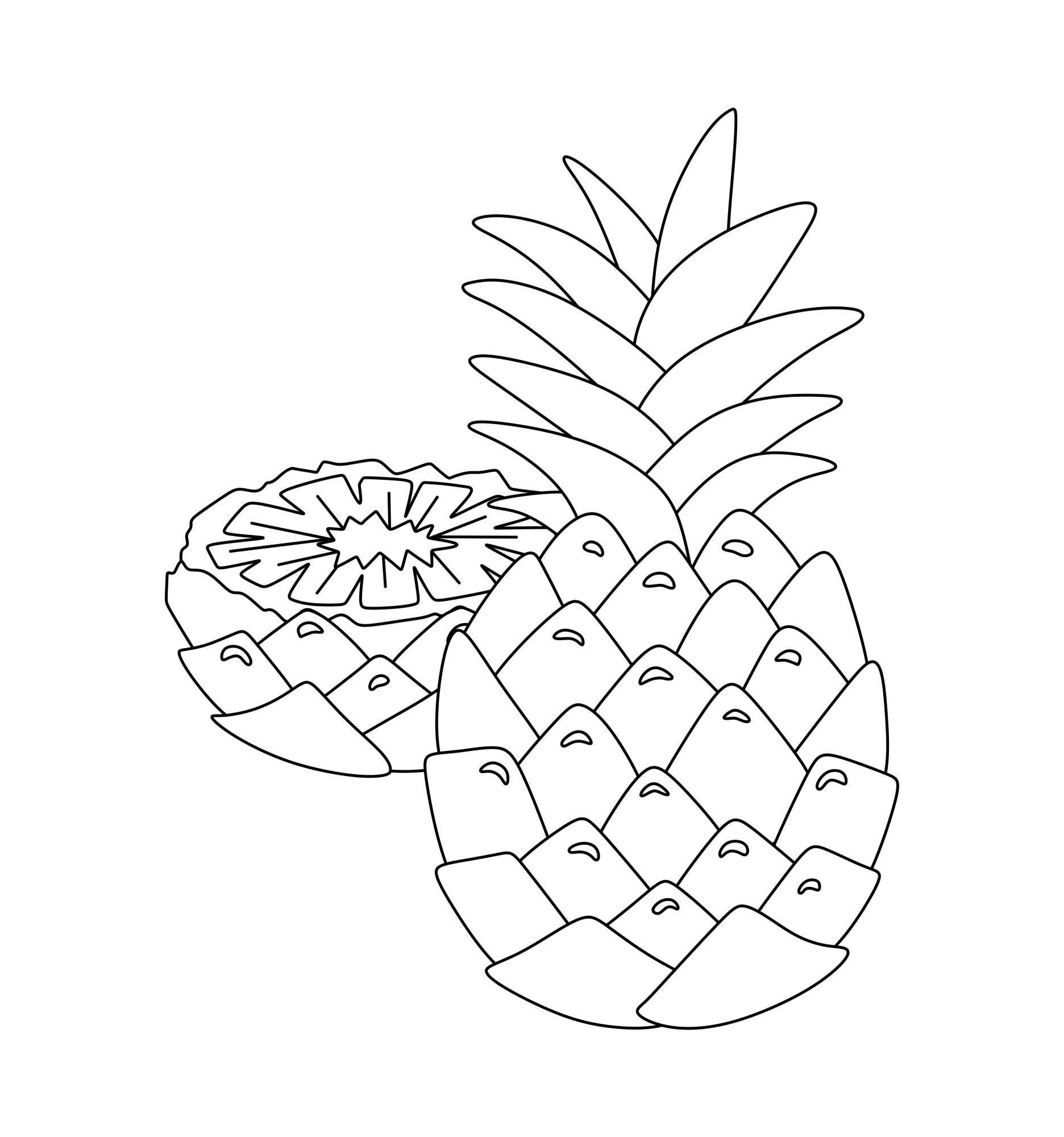 Раскраска для детей: ананас с половинкой
