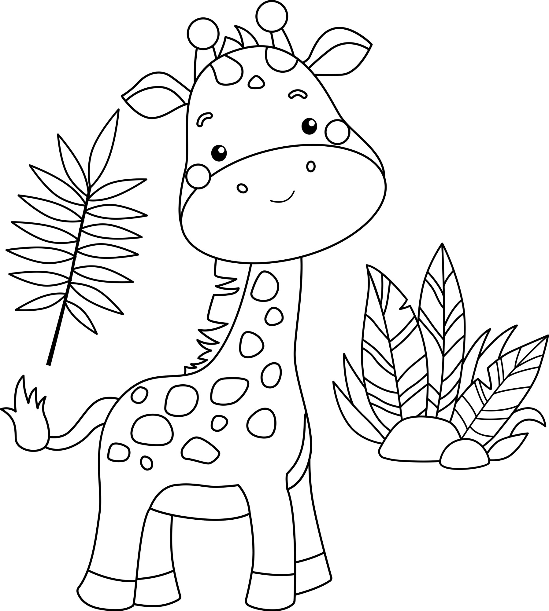 Раскраска для детей: жирафёнок в саваннах