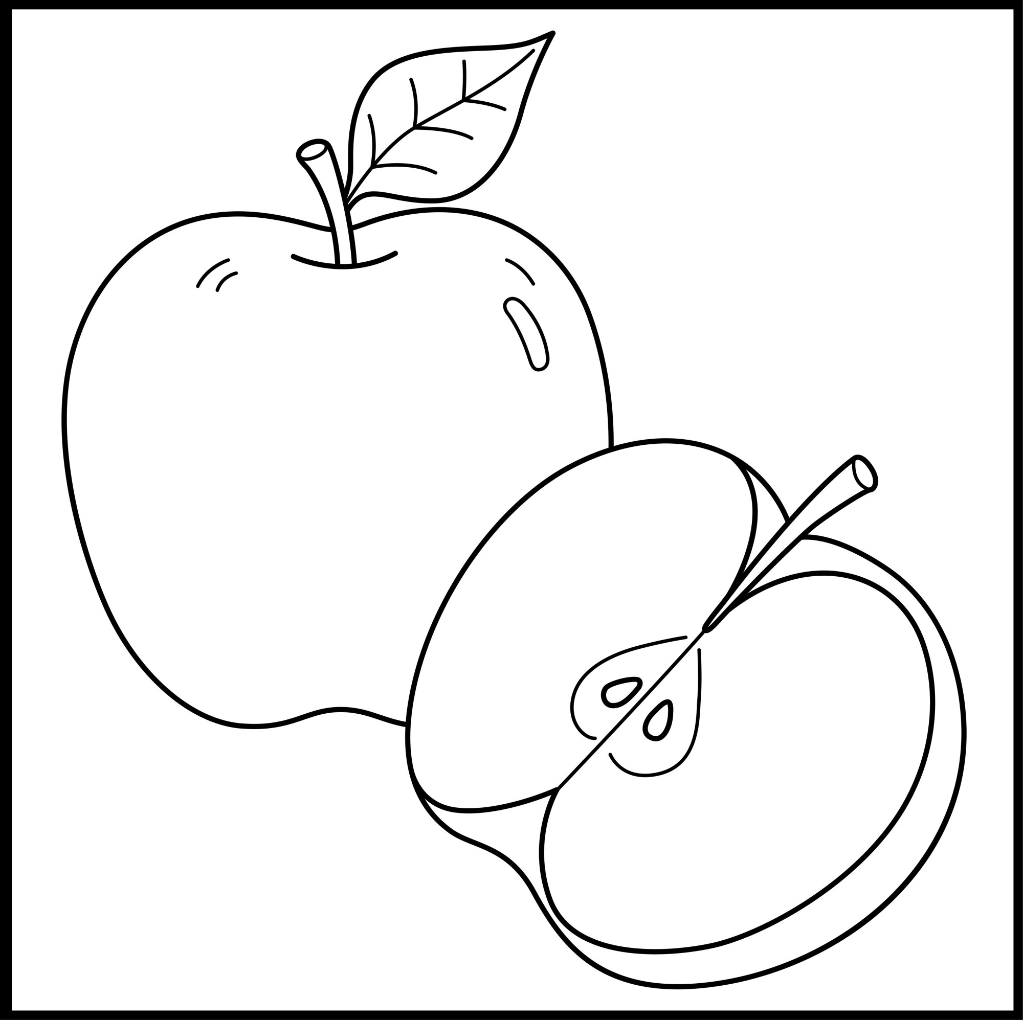 Раскраска для детей: питательное яблоко с половинкой