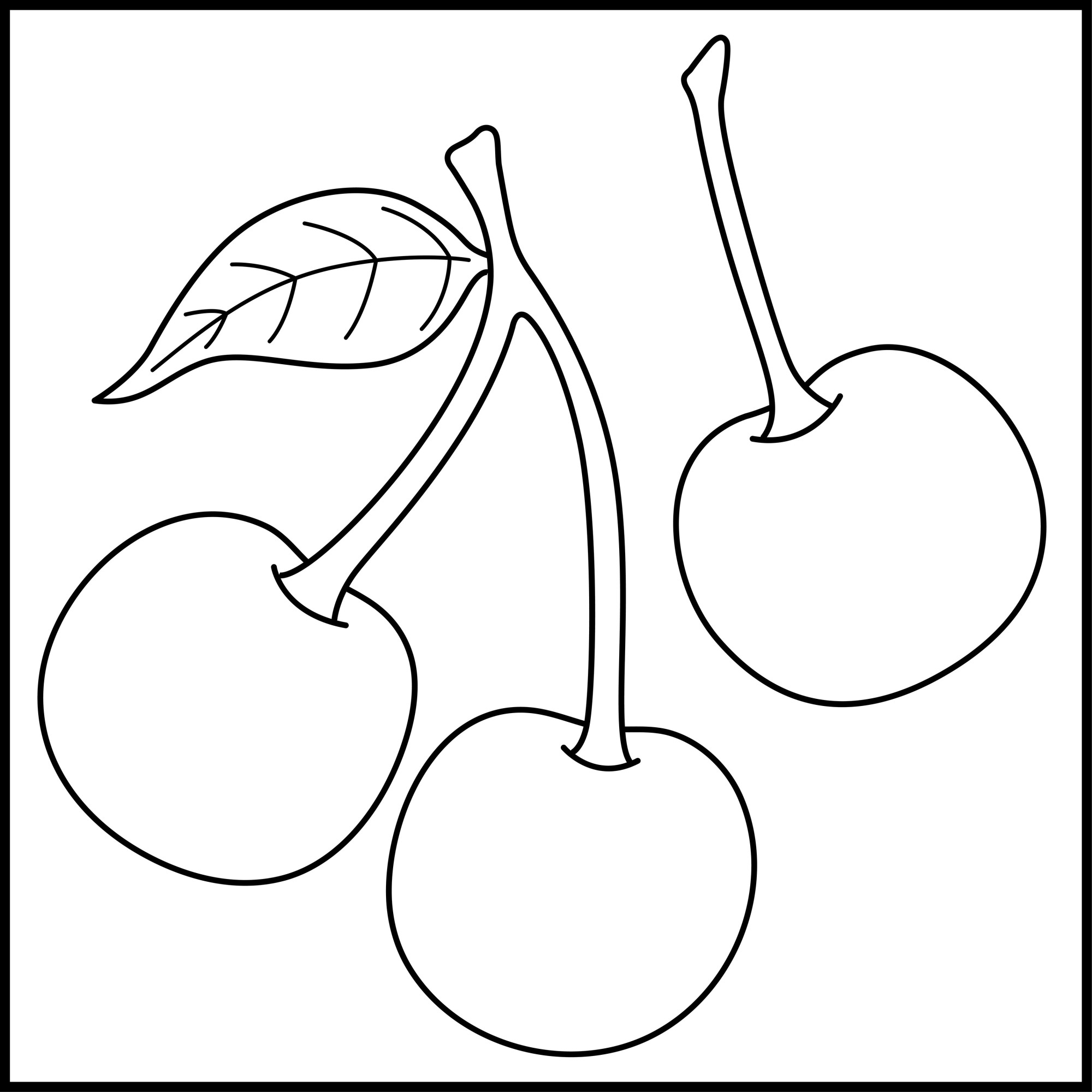 Раскраска для детей: три ягоды вишни