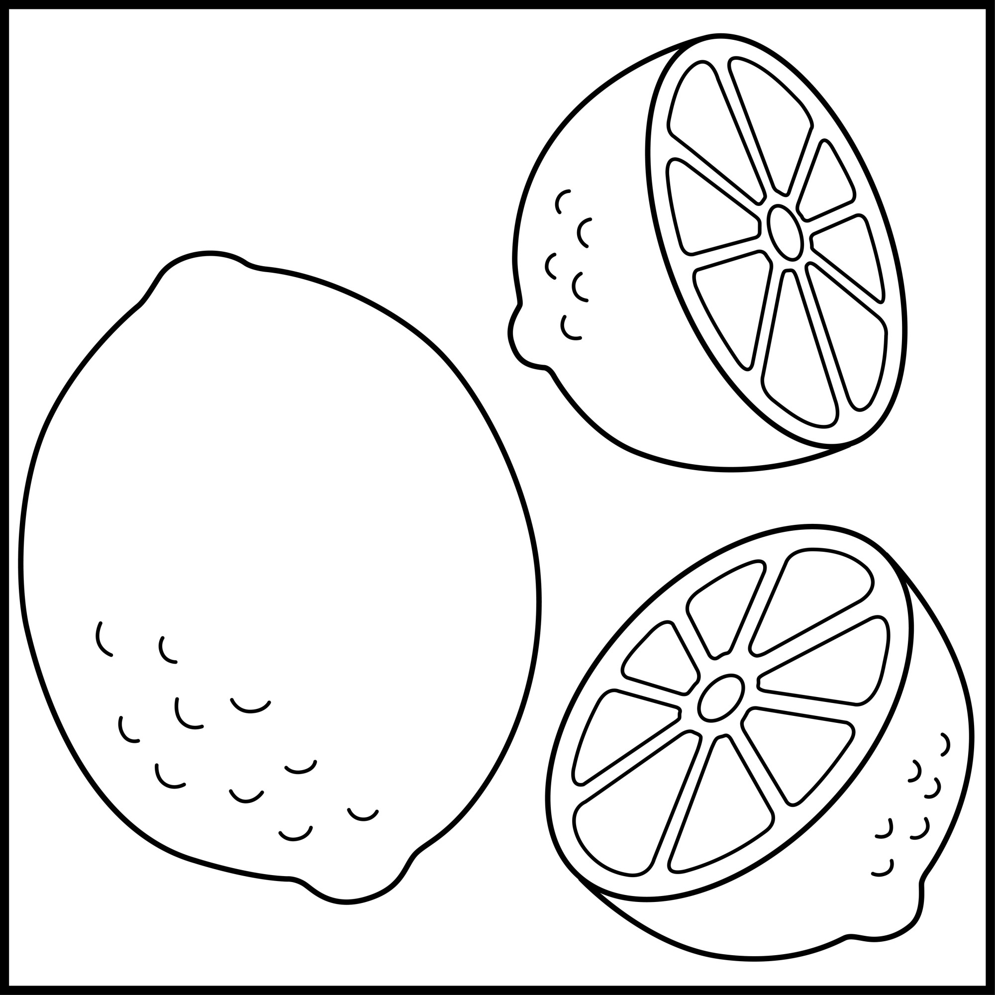Раскраска для детей: лимонный фрукт с половинками