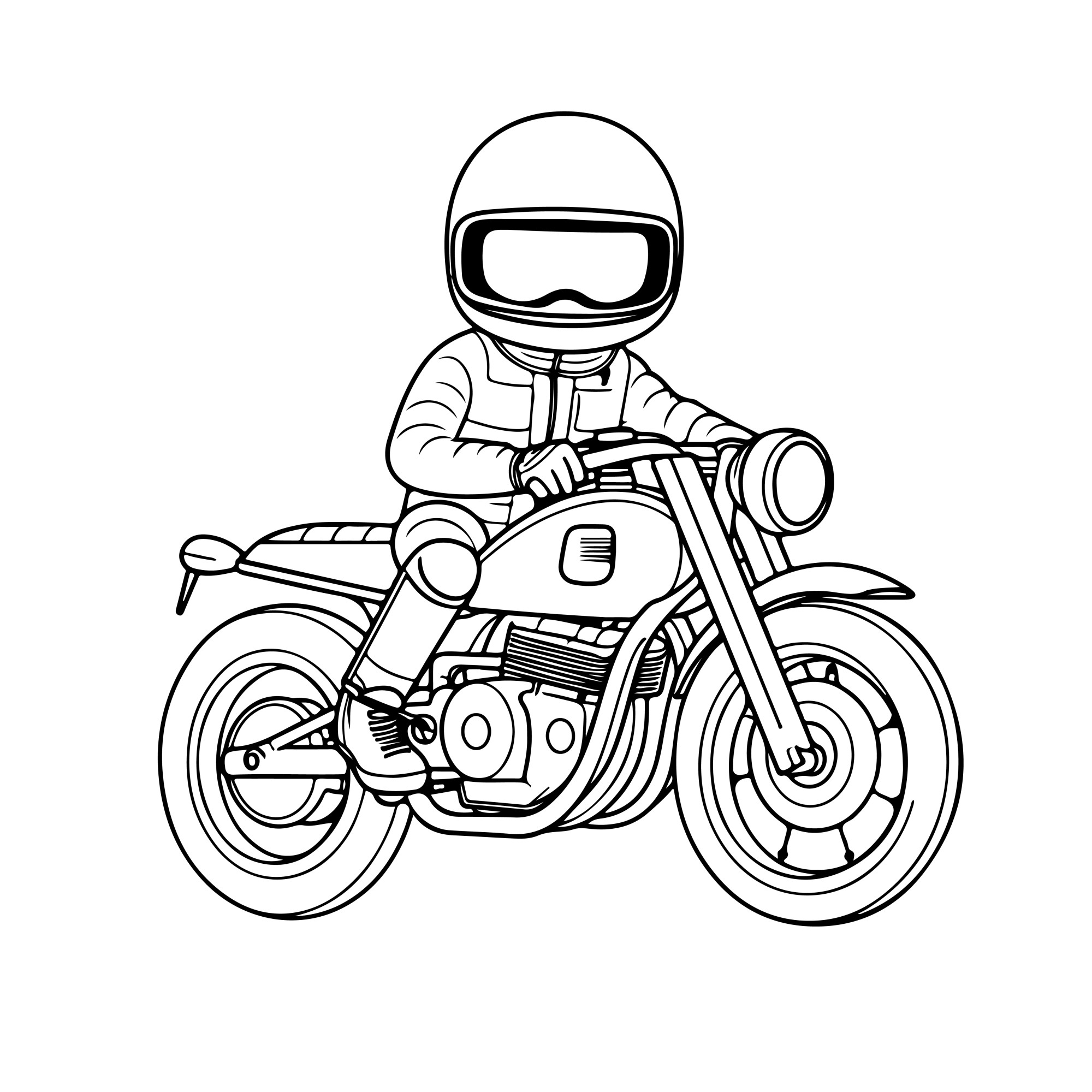 Раскраска для детей: мотоциклист в шлеме «Космический гонщик»