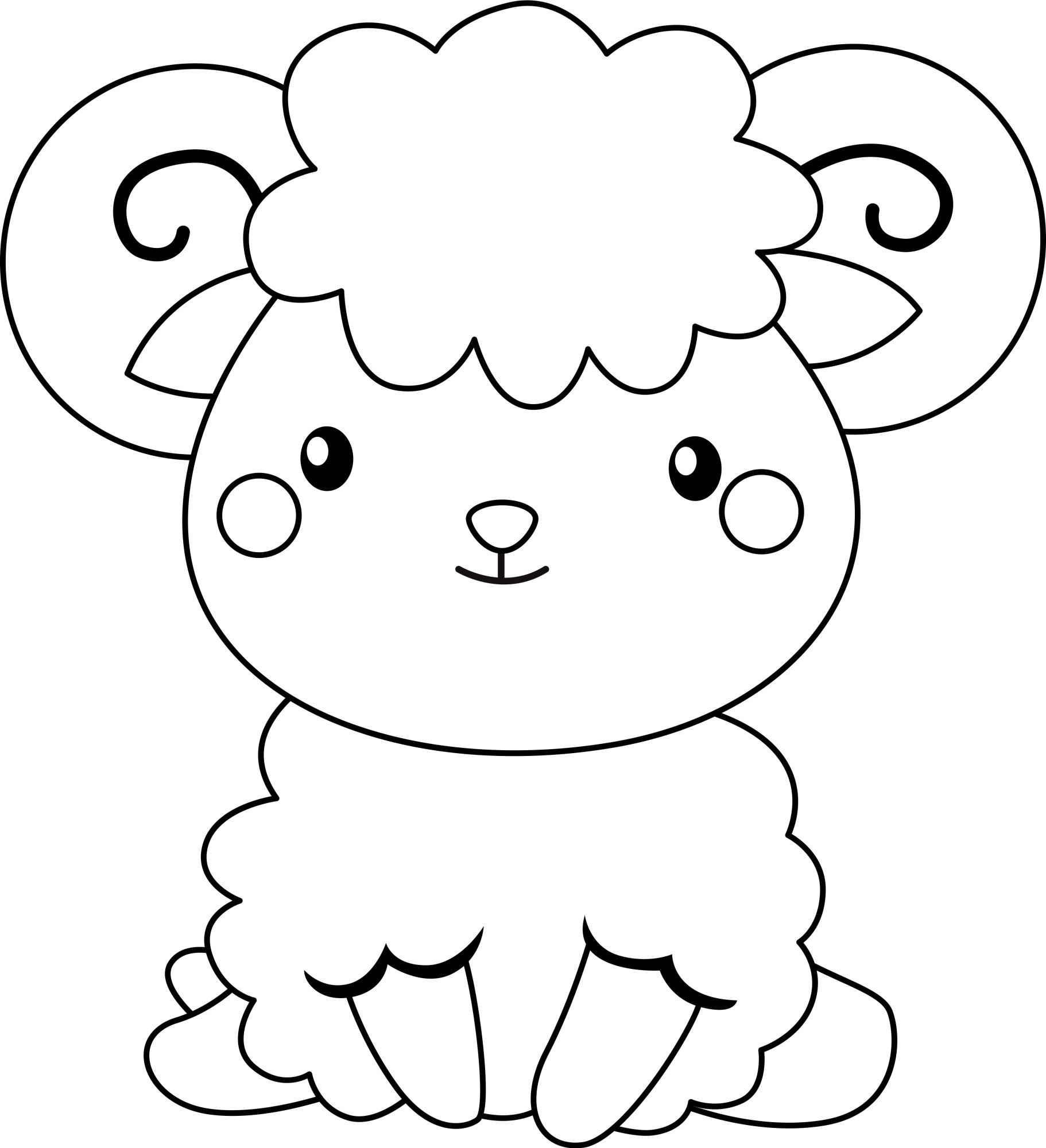 Раскраска для детей: маленькая овечка с милым лицом