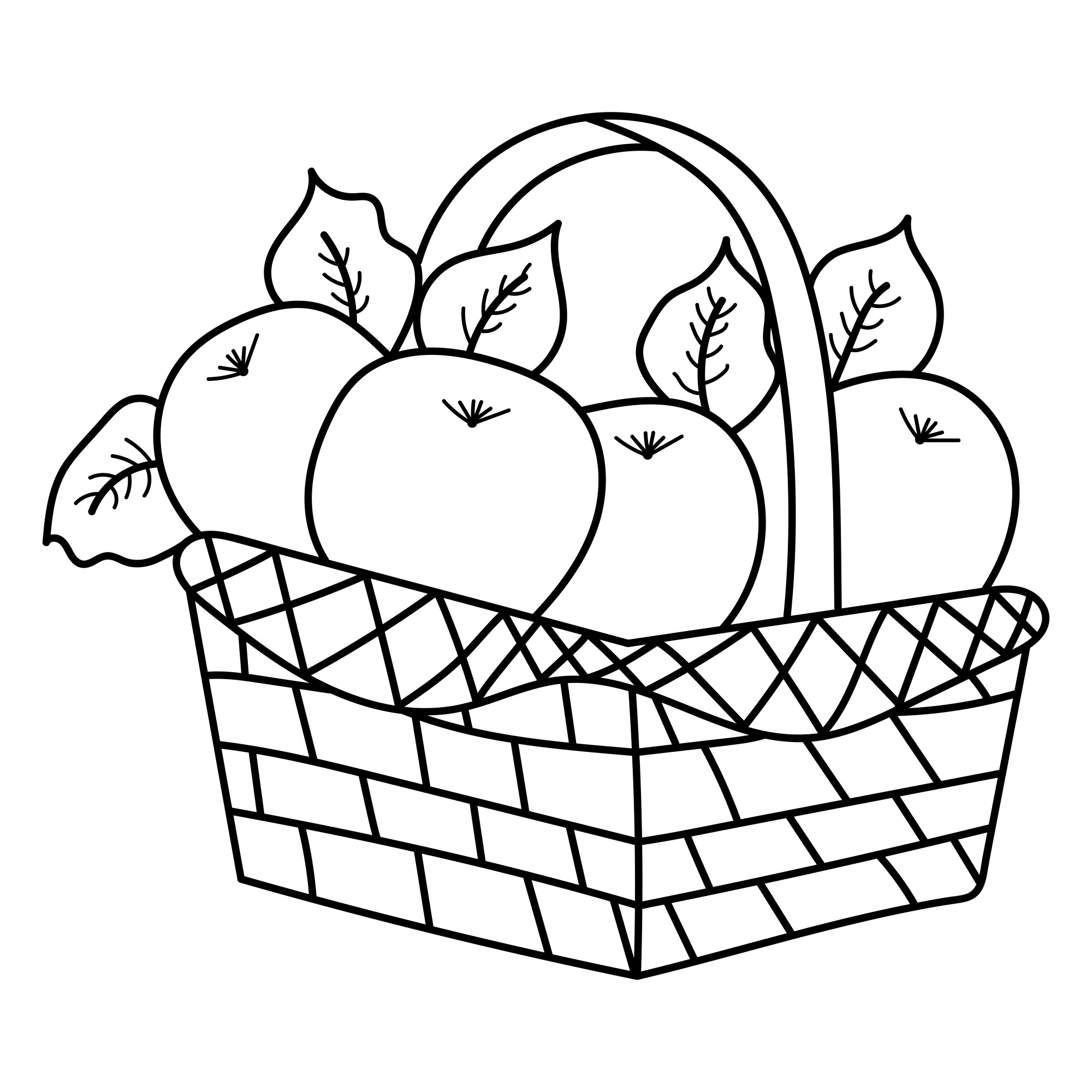 Раскраска для детей: спелые яблоки в корзинке