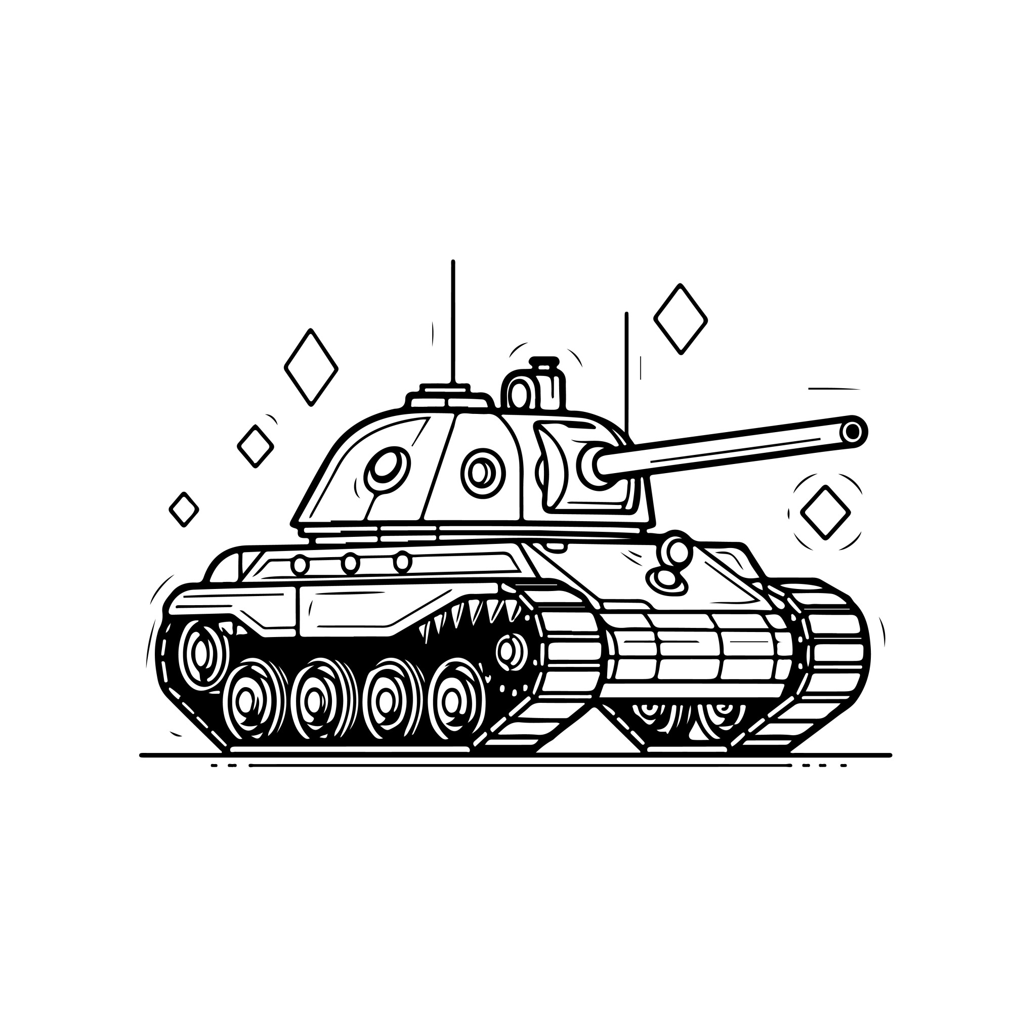 Раскраска для детей: мини-танк на прогулке