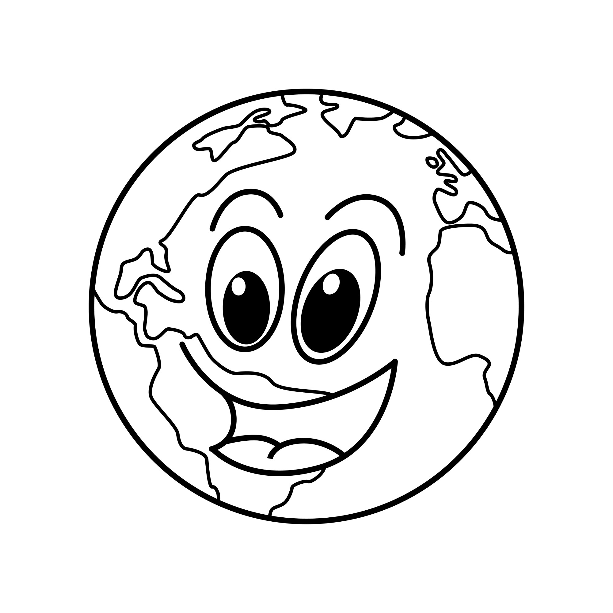 Раскраска для детей: смешной смайлик планета