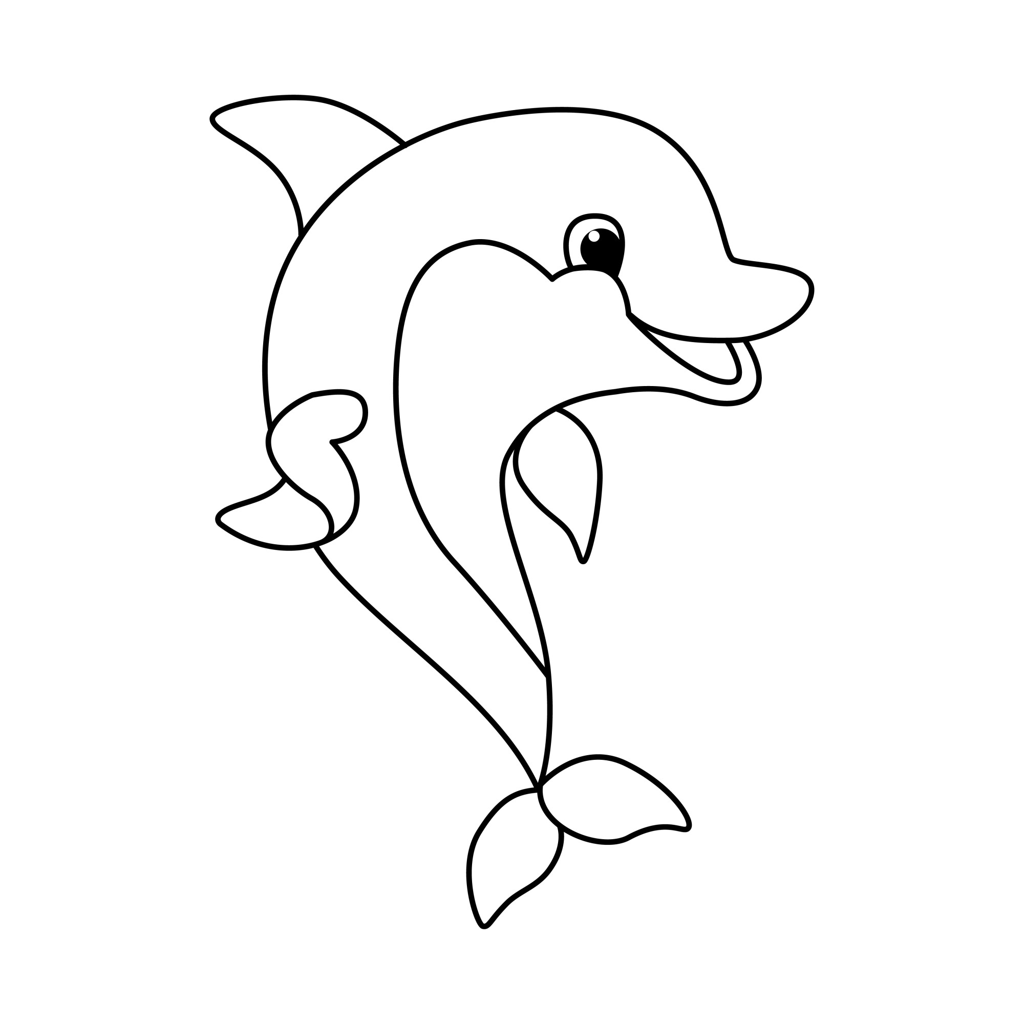 Раскраска для детей: смешной дельфин в прыжке
