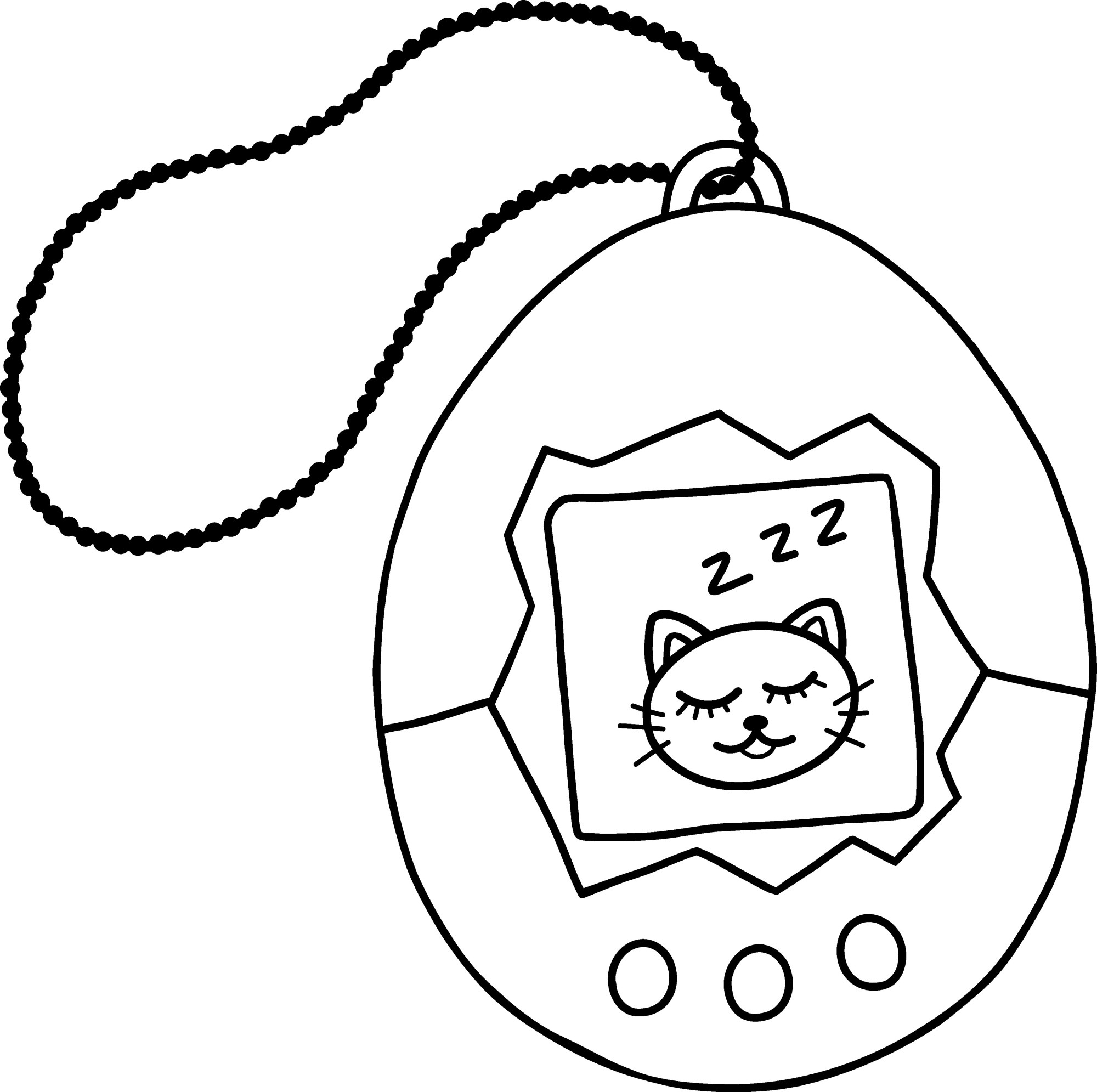 Раскраска для детей: игрушка тамагочи с котиком