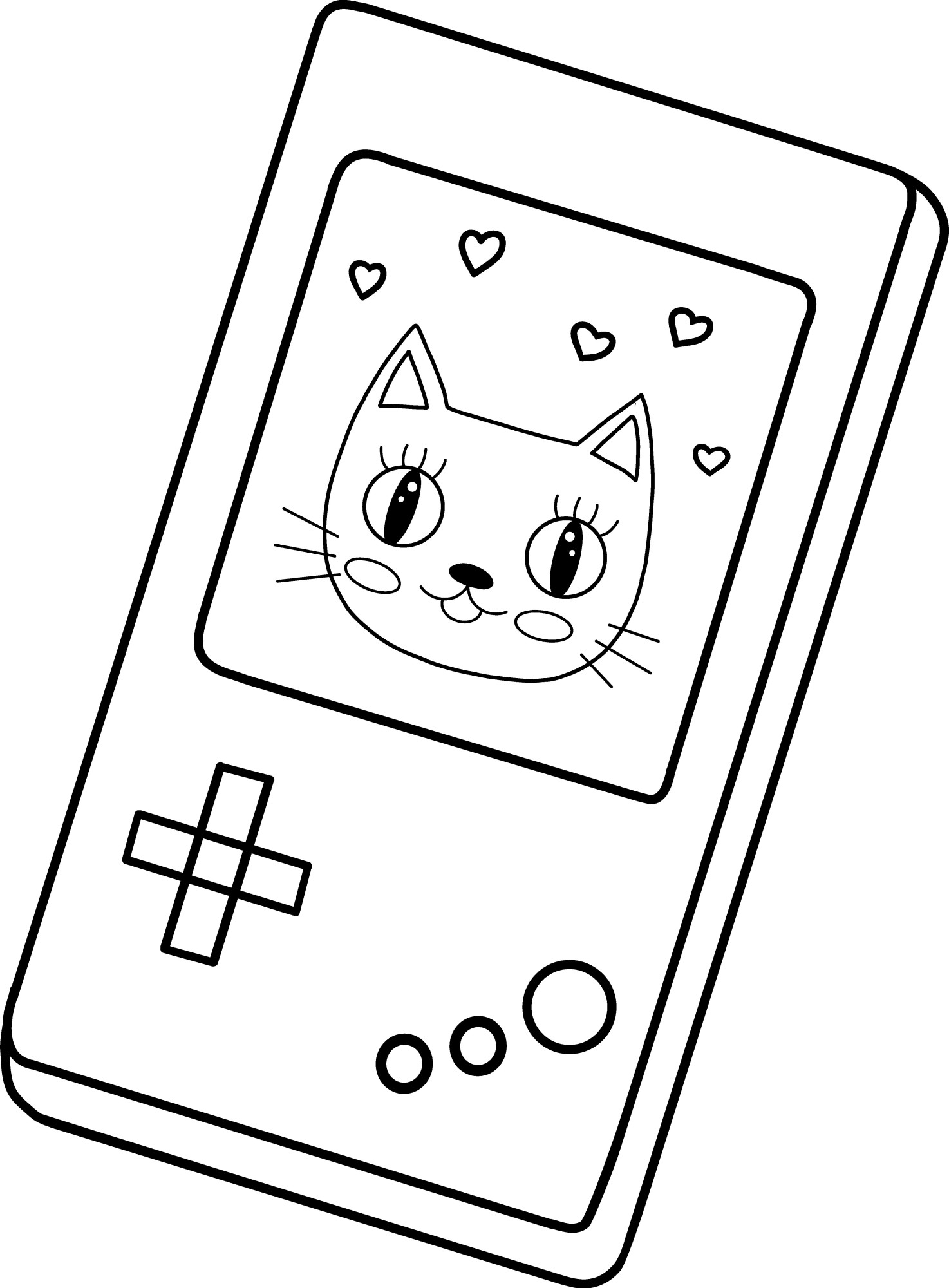 Раскраска для детей: игрушка тетрис с котиком на экране