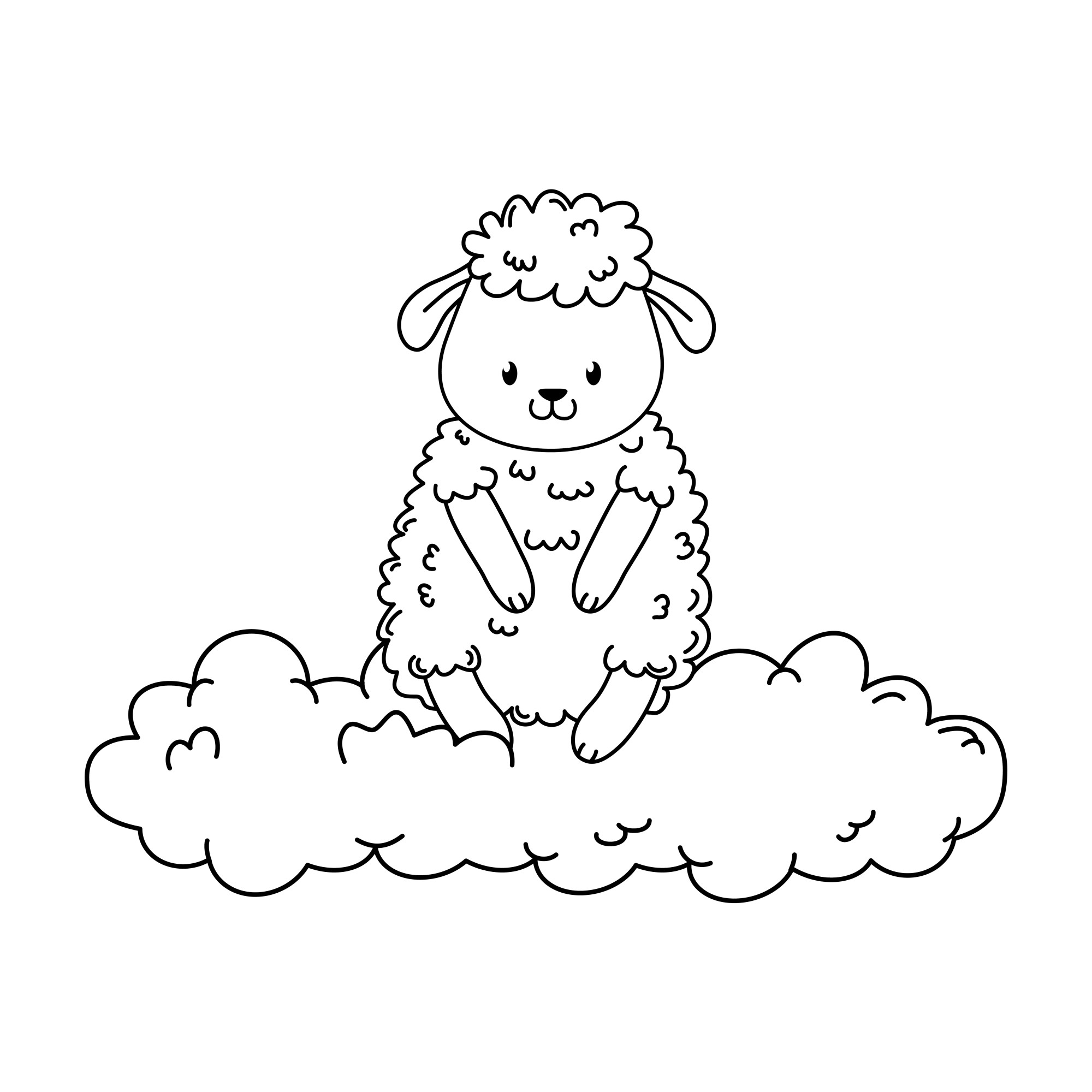 Раскраска для детей: овца сидит на облачке