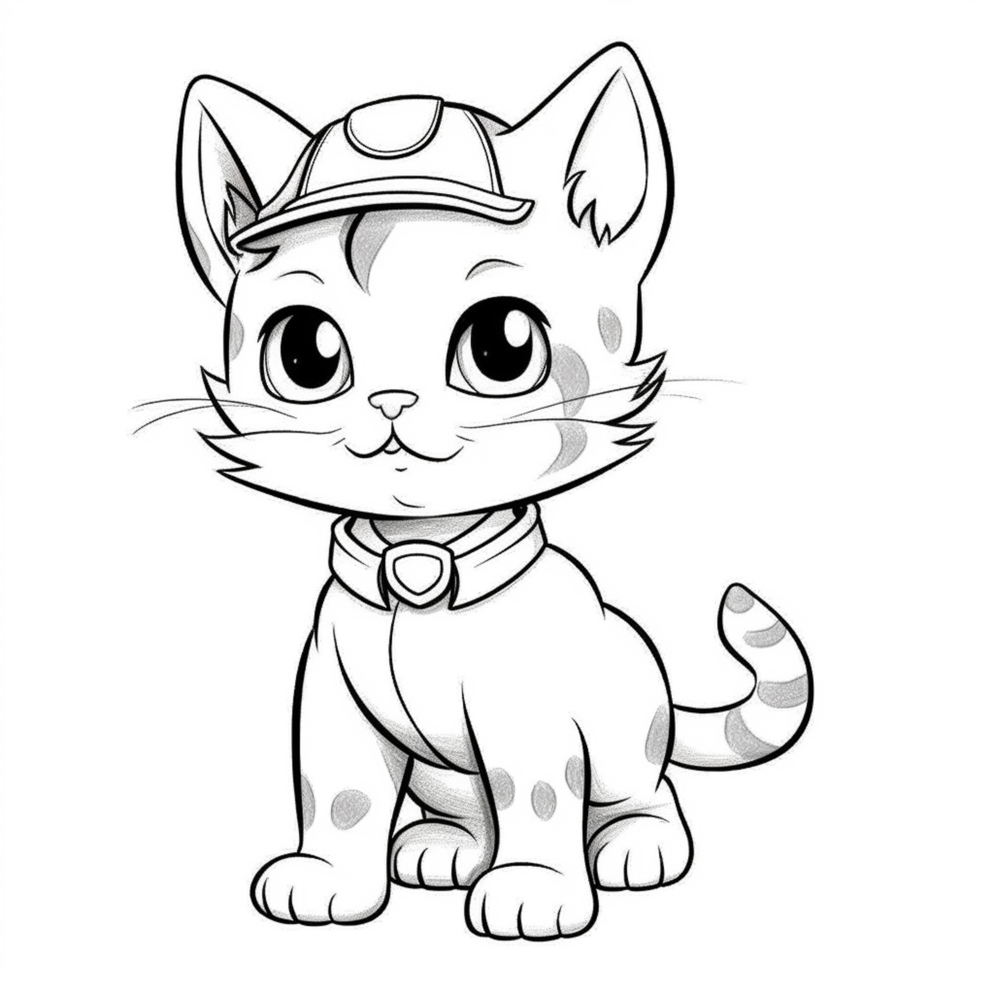 Раскраска для детей: котенок с одеждой в кепке