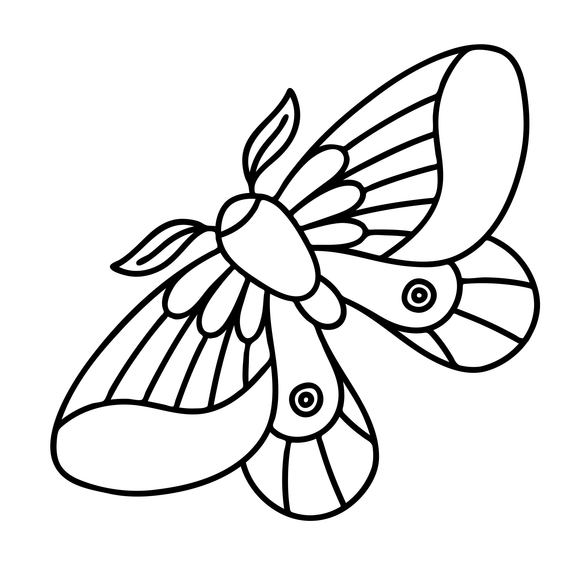 Раскраска для детей: простая бабочка с расправленными крылышками