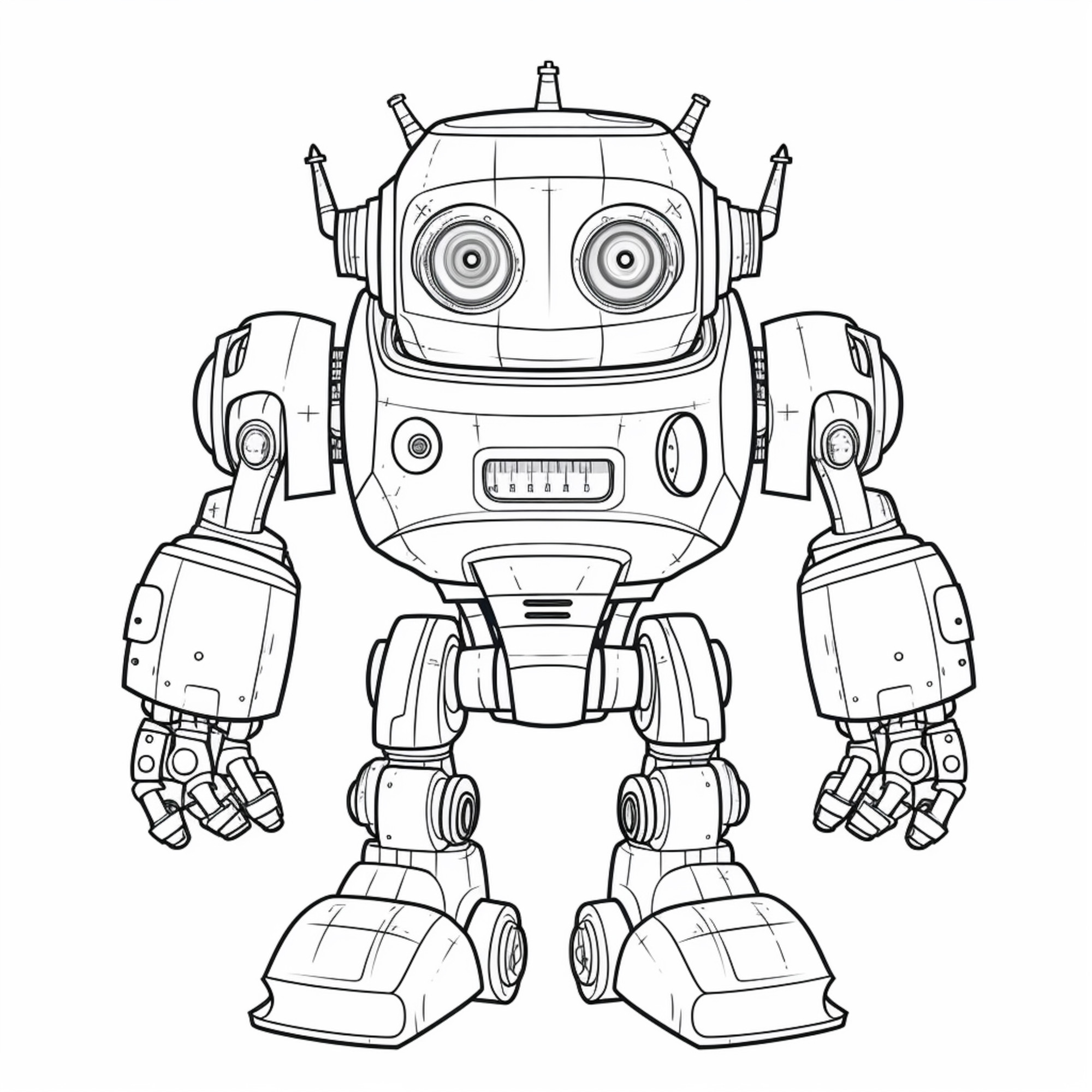 Раскраска для детей: робот с большой головой и двумя руками
