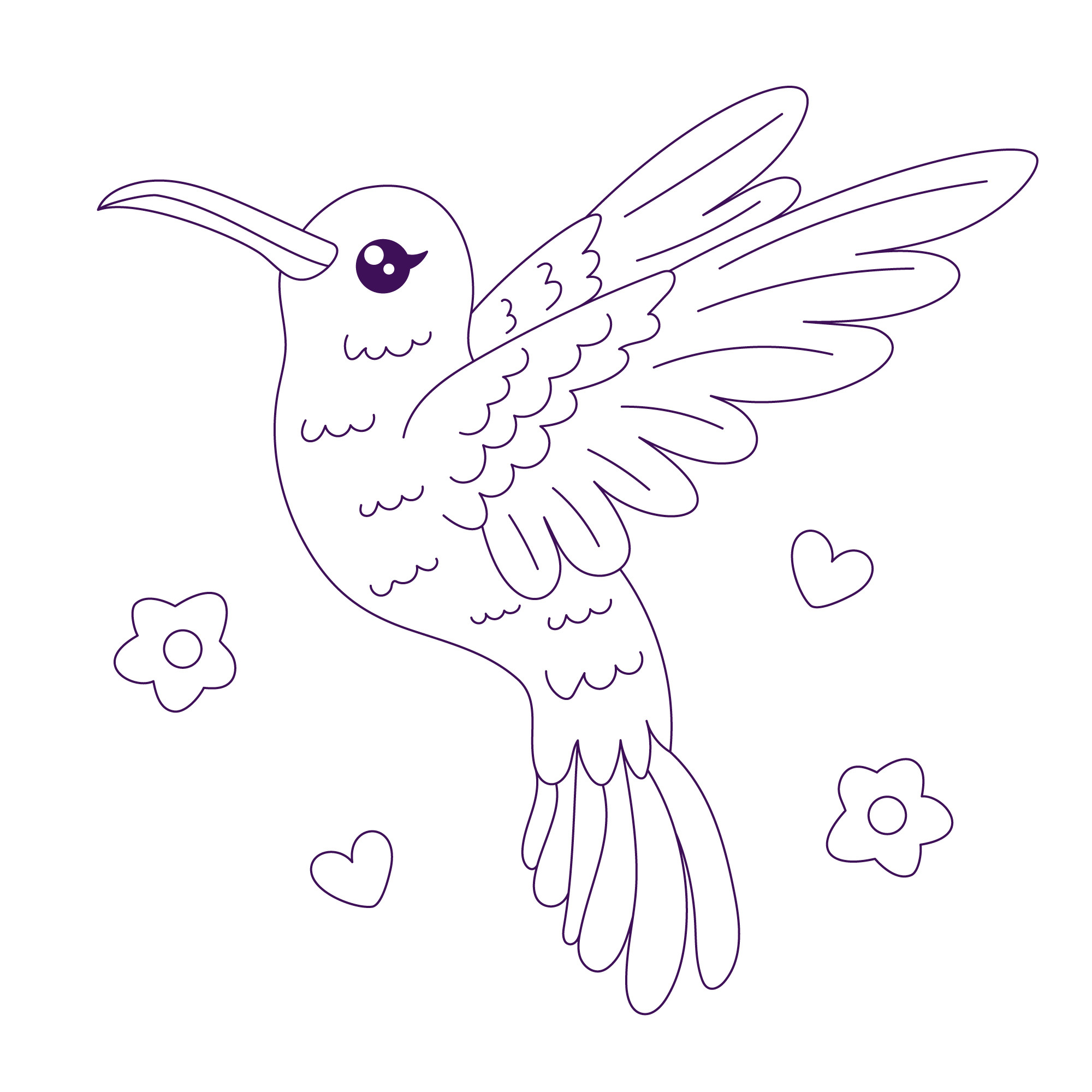 Раскраска для детей: птичка колибри в небе