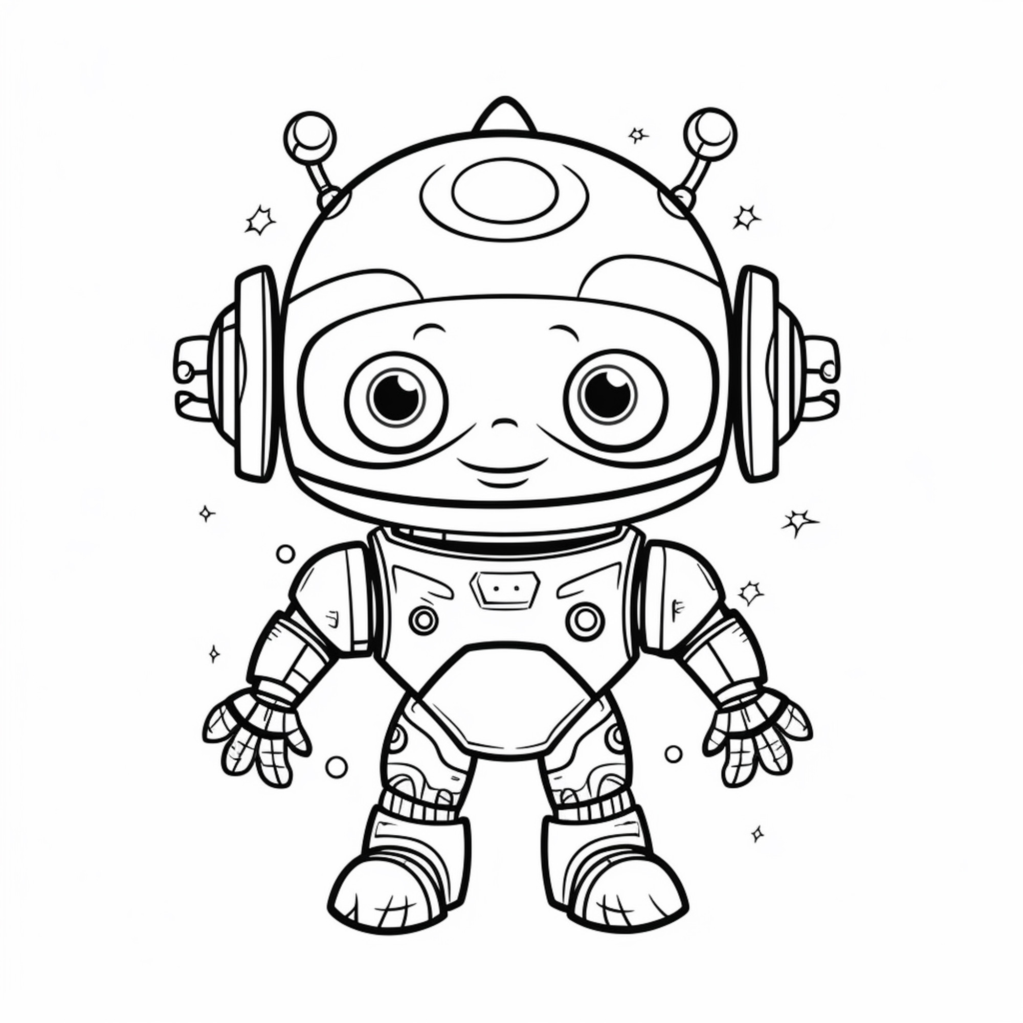 Раскраска для детей: мультяшный робот в шлеме