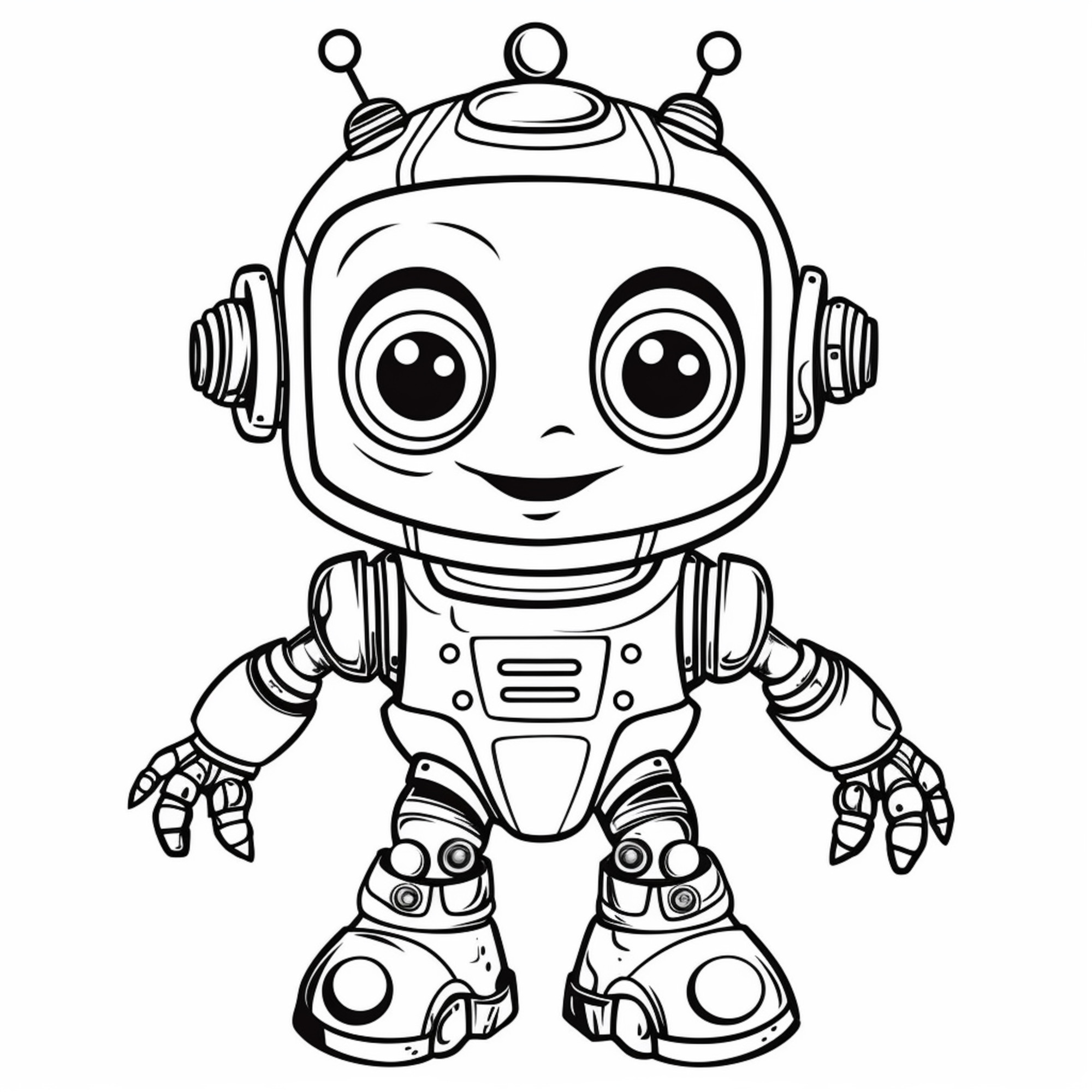 Раскраска для детей: милый робот малыш с красивыми глазами