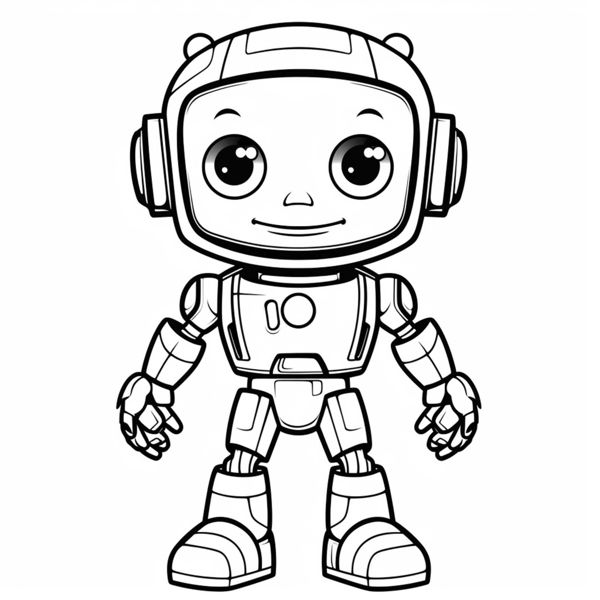 Раскраска для детей: робот с наушниками и шлемом