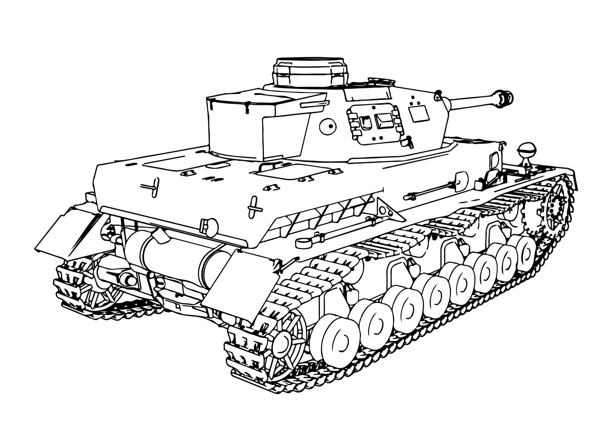 Раскраска для детей: крутой танк на гусеницах