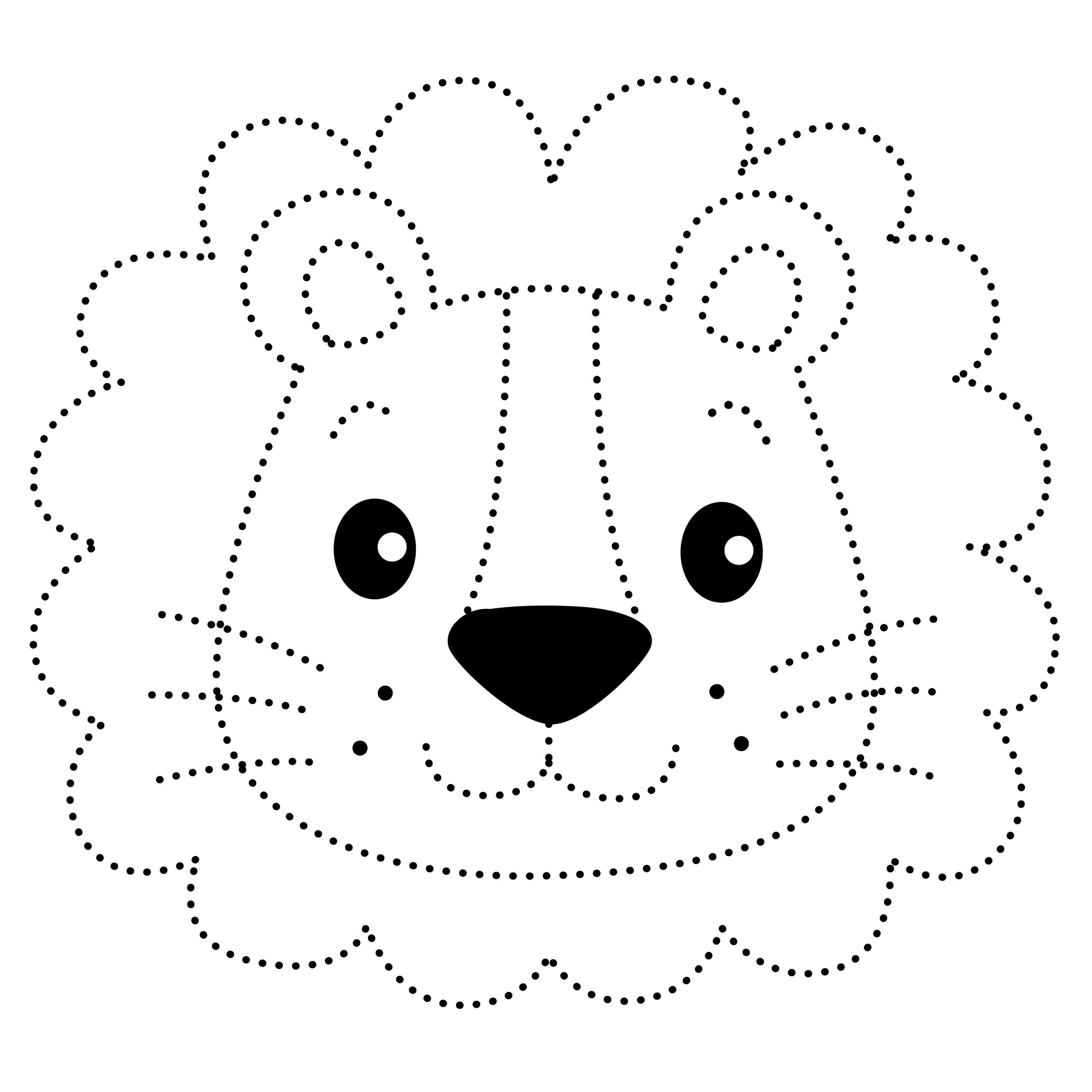 Раскраска для детей: мордочка льва по точкам