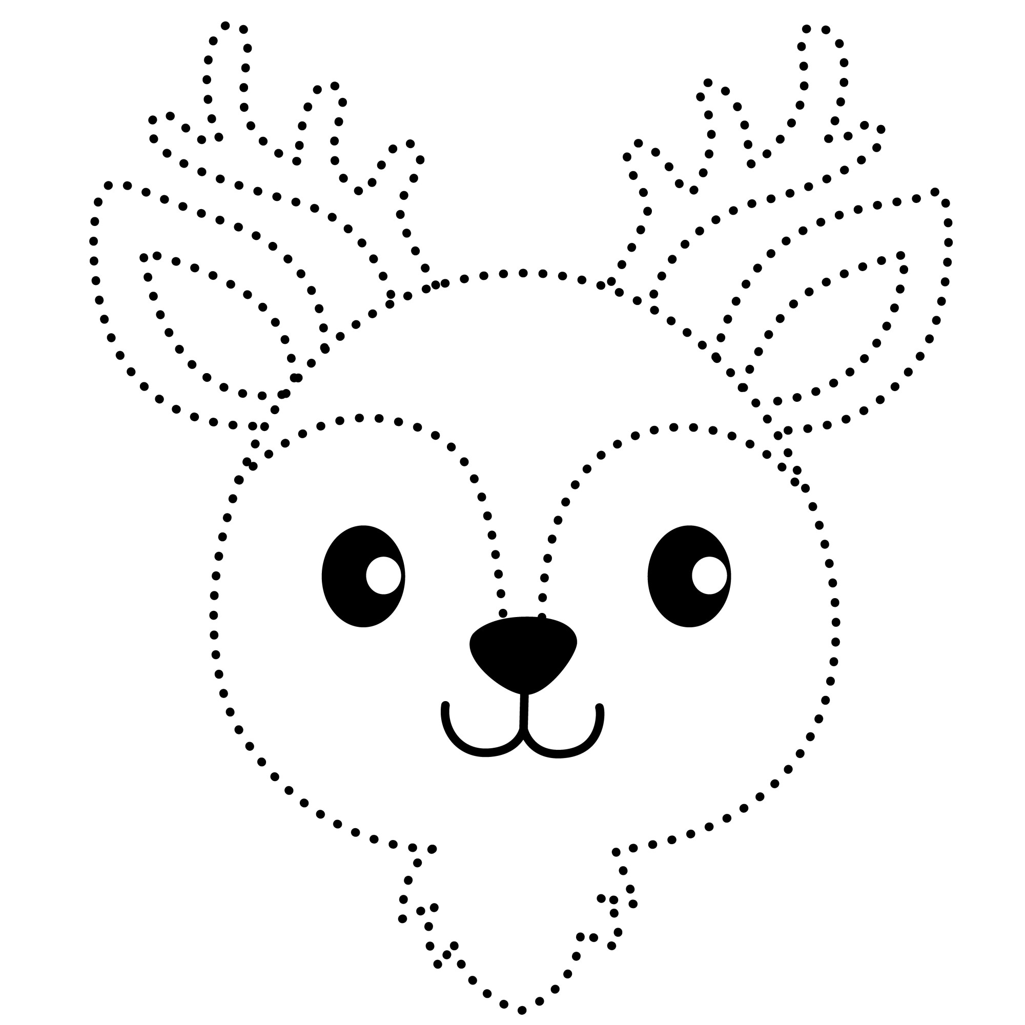 Раскраска для детей: мордочка сказочного оленя по точкам