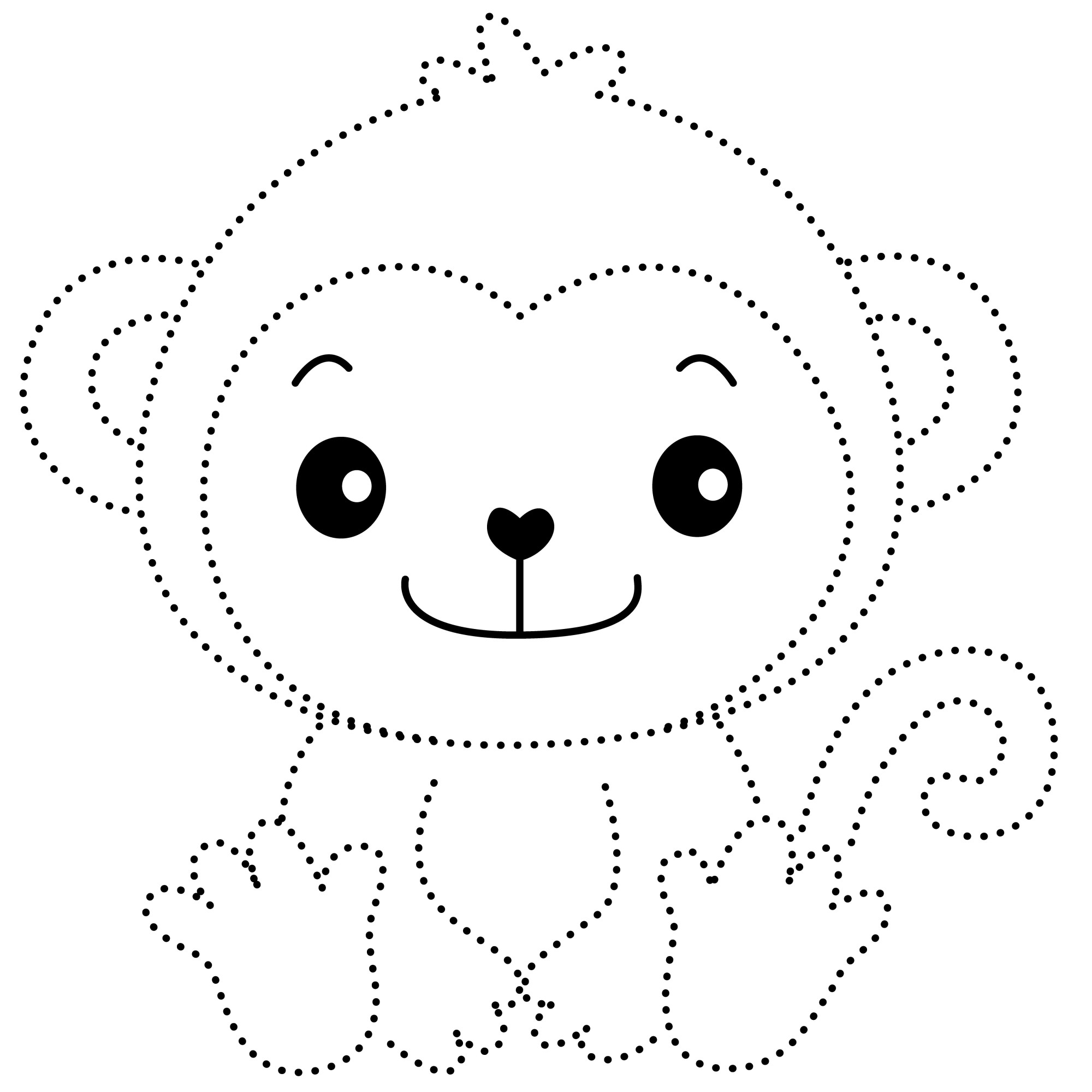 Раскраска для детей: маленькая веселая обезьянка по точкам