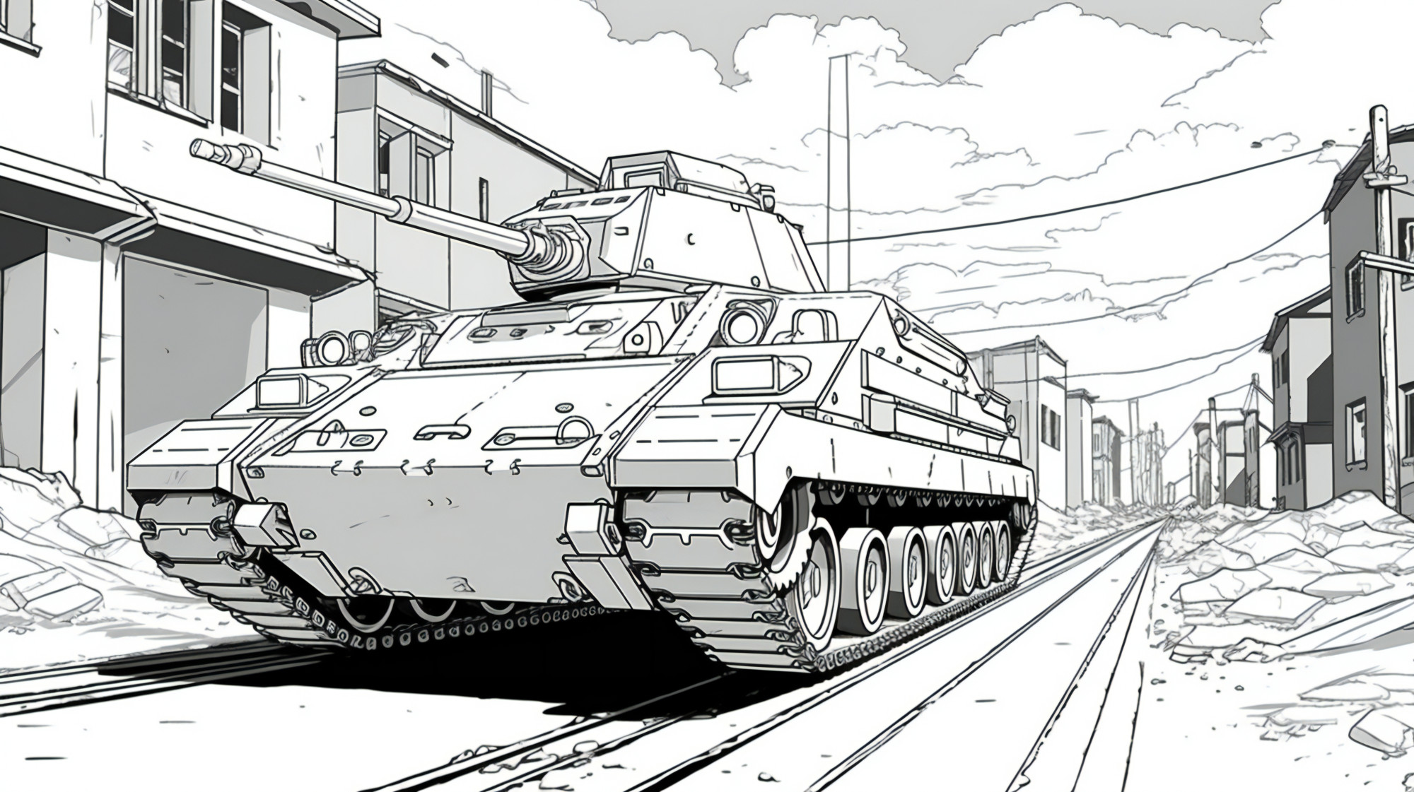 Раскраска для детей: танк «Бульдозер»