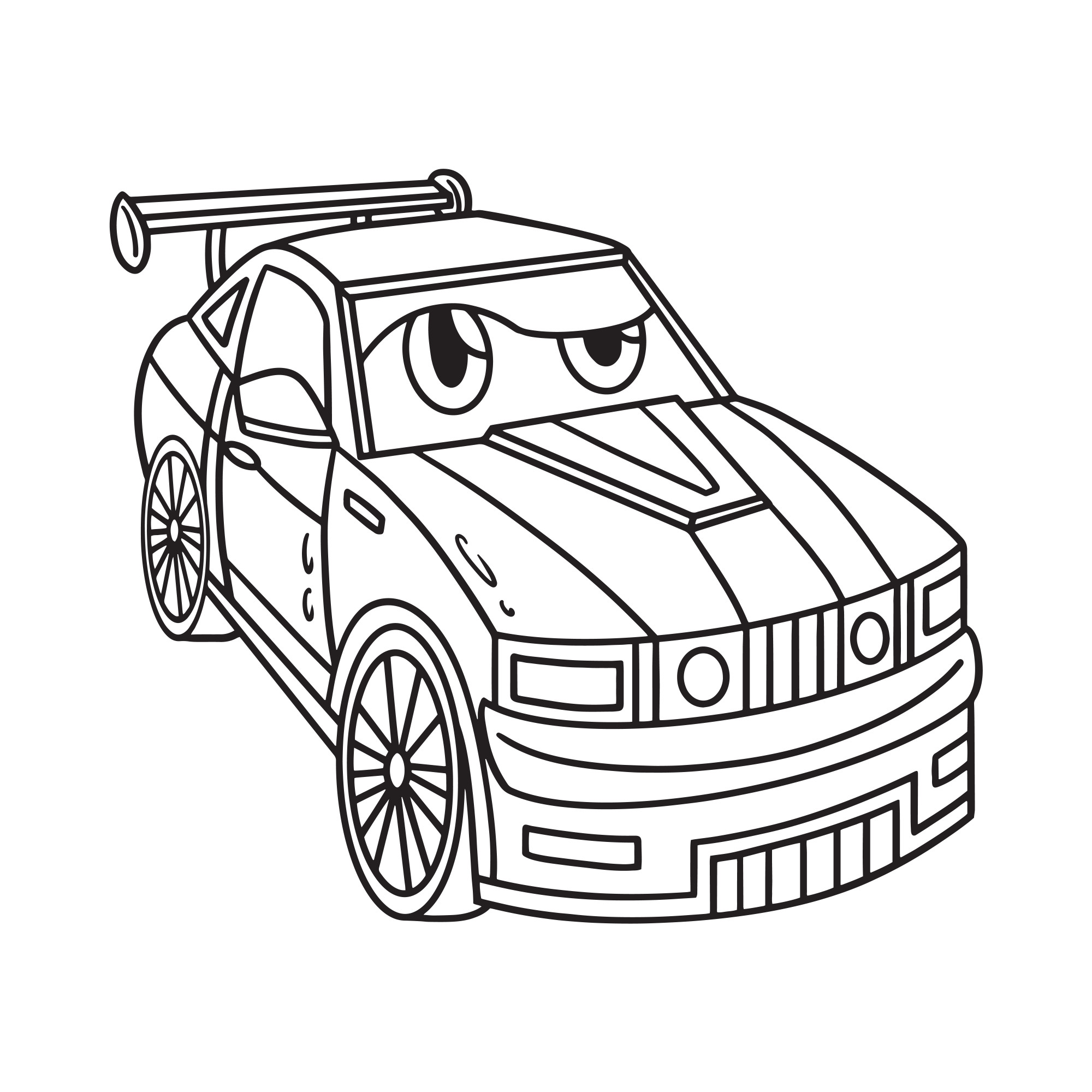 Раскраска для детей: гоночная машина с глазами