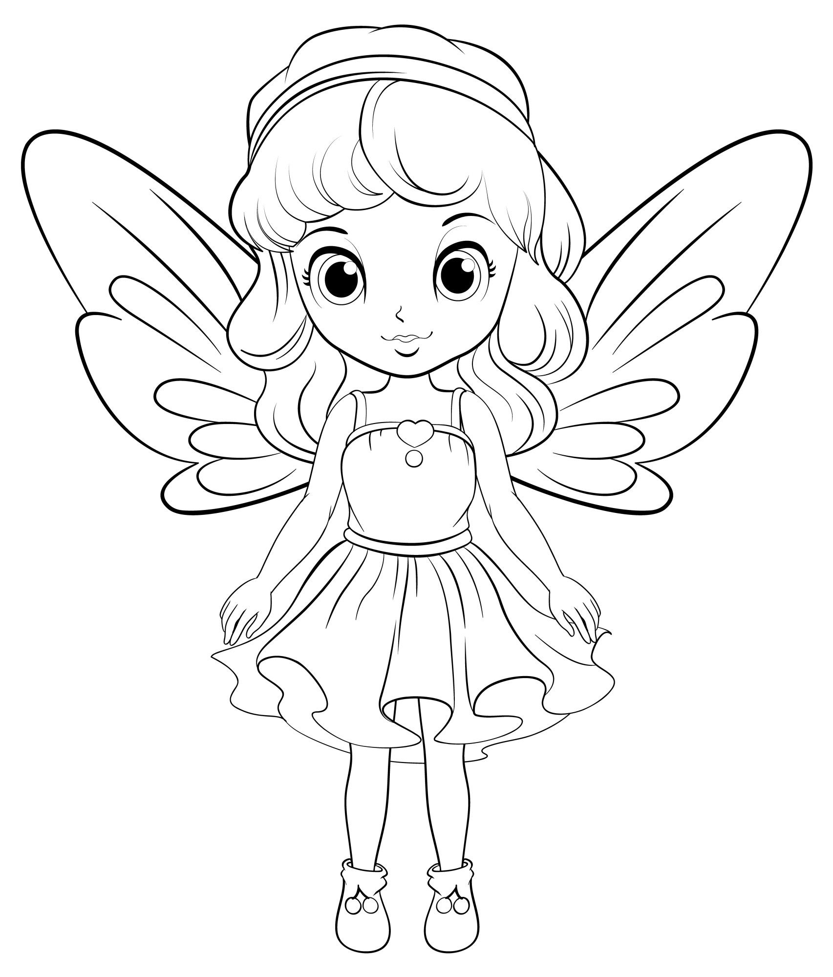 Раскраска для детей: маленькая фея бабочка