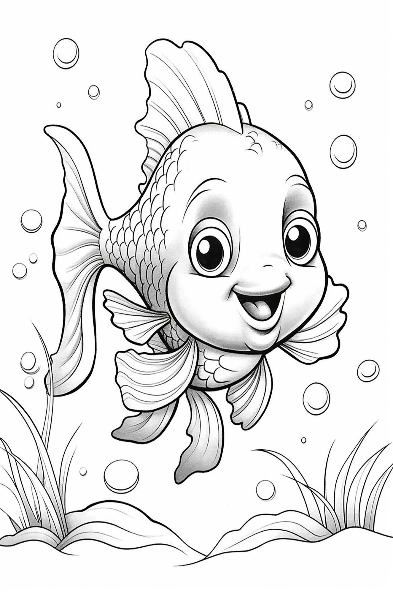 Раскраска для детей: веселая рыба с лицом «Ритмы океана»